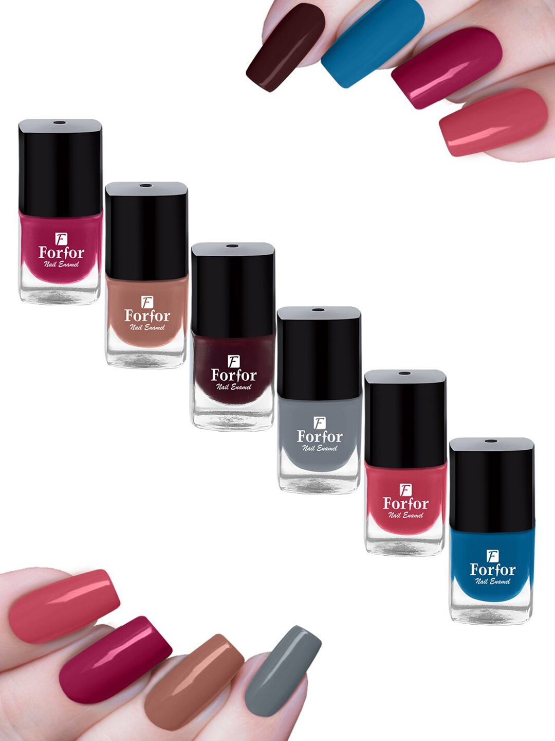 FORFOR Set of 6 Perfect Stay Trendy Safe & Fast Dry Glossy Nail Enamel - 5 ml each, Multi
FORFOR Set of 6 Perfect Stay Trendy Safe & Fast Dry Glossy Nail Enamel - 5 ml each, Multi