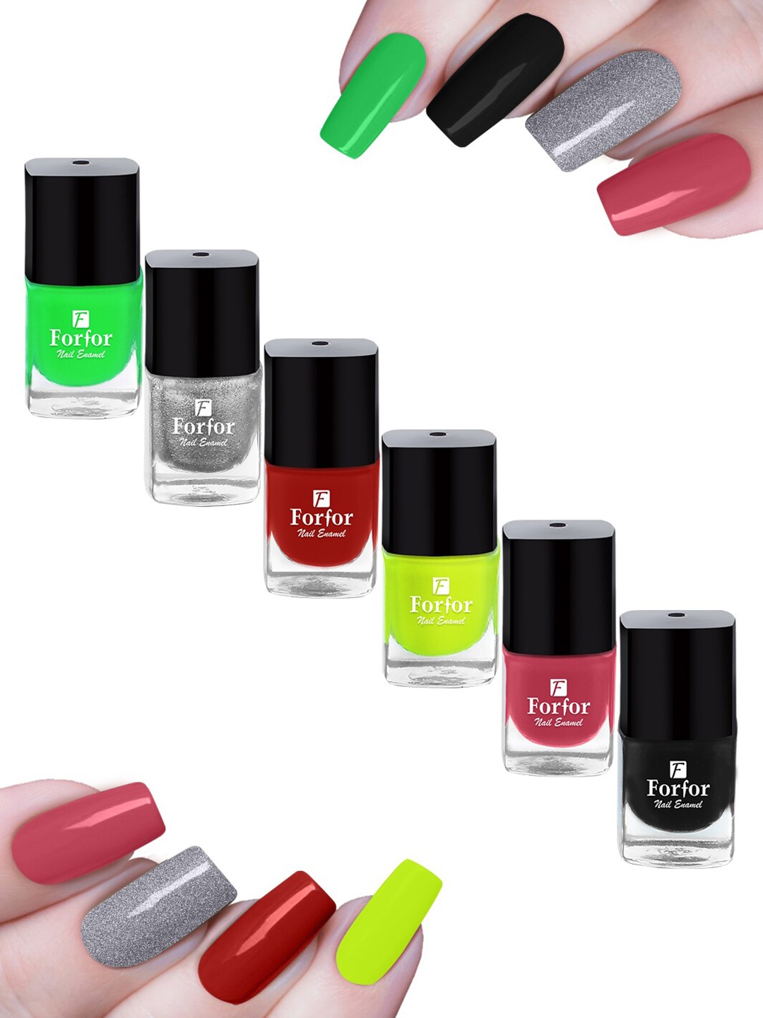 FORFOR Set of 6 Perfect Stay Trendy Safe & Fast Dry Glossy Nail Enamel - 5 ml each, Multi
FORFOR Set of 6 Perfect Stay Trendy Safe & Fast Dry Glossy Nail Enamel - 5 ml each, Multi