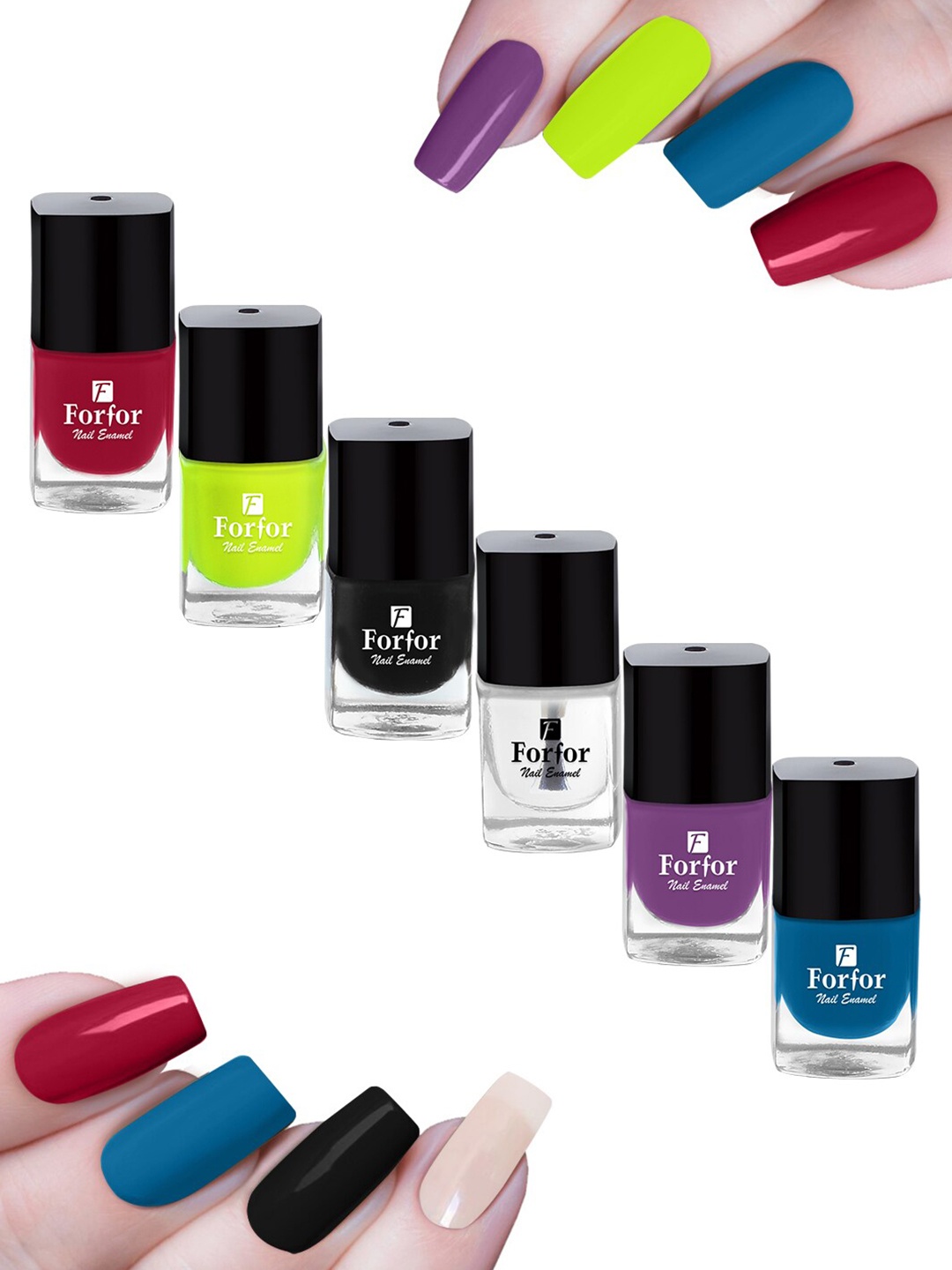 FORFOR Set of 6 Perfect Stay Trendy Safe & Fast Dry Glossy Nail Enamel - 5 ml each, Multi
FORFOR Set of 6 Perfect Stay Trendy Safe & Fast Dry Glossy Nail Enamel - 5 ml each, Multi
