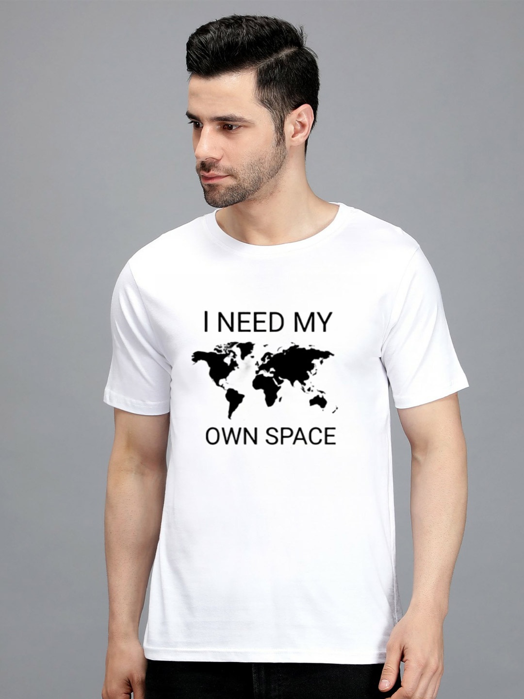 TRENDY RABBIT Typography Printed Cotton T-shirt, White