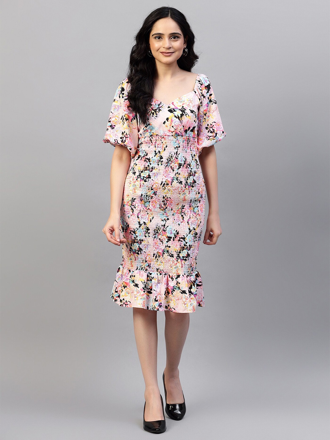 Hencemade Floral Printed Sweetheart Neck Puff Sleeve Smocked Cotton Bodycon Dress, Pink
Hencemade Floral Printed Sweetheart Neck Puff Sleeve Smocked Cotton Bodycon Dress, Pink
