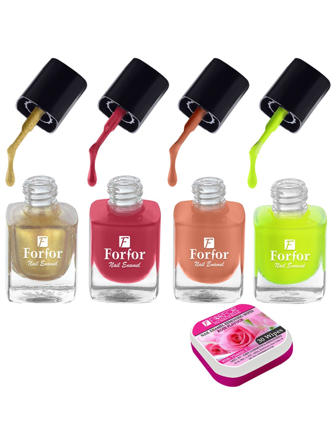 FORFOR Set of 4 Perfect Stay Fast Dry Glossy Nail Enamel - 5ml each & 30 Removal Wipes, Multi
FORFOR Set of 4 Perfect Stay Fast Dry Glossy Nail Enamel - 5ml each & 30 Removal Wipes, Multi