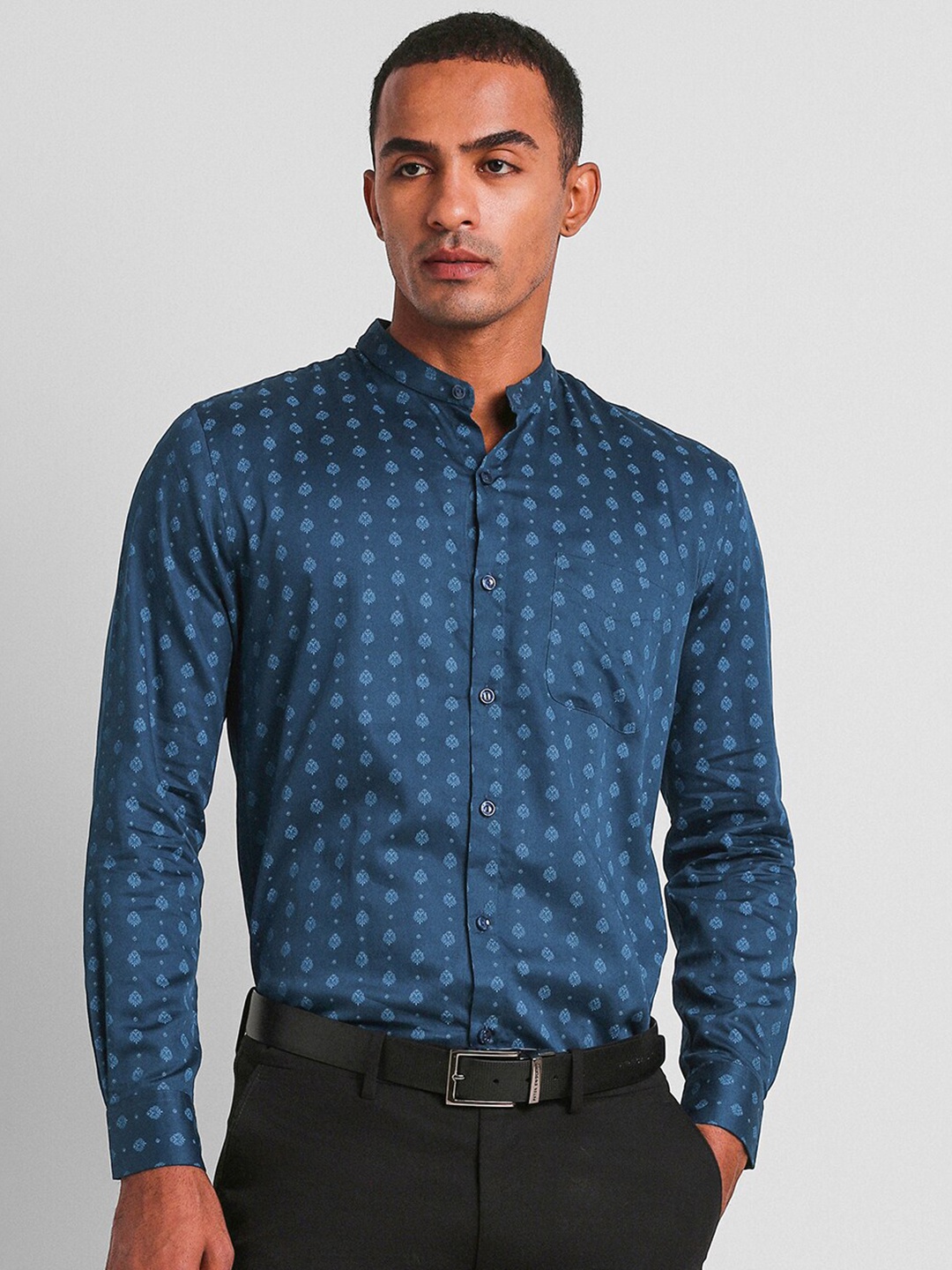 Peter England Elite Floral Printed Band Collar Pure Cotton Slim Fit Formal Shirt, Blue
Peter England Elite Floral Printed Band Collar Pure Cotton Slim Fit Formal Shirt, Blue