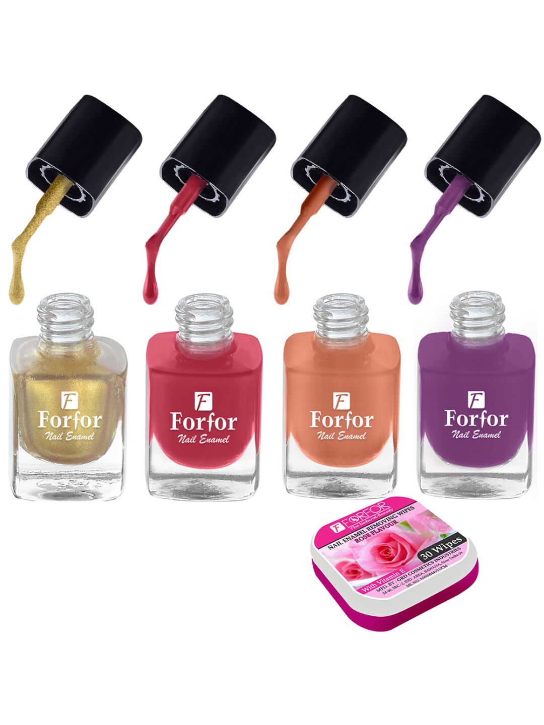 FORFOR Set of 4 Perfect Stay Fast Dry Glossy Nail Enamel - 5ml each & 30 Removal Wipes, Multi
FORFOR Set of 4 Perfect Stay Fast Dry Glossy Nail Enamel - 5ml each & 30 Removal Wipes, Multi