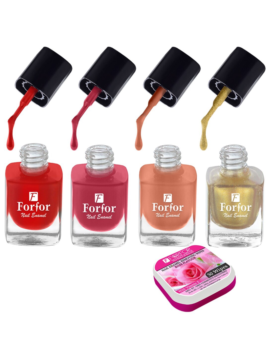 FORFOR Set of 4 Perfect Stay Fast Dry Glossy Nail Enamel - 5ml each & 30 Removal Wipes, Multi
FORFOR Set of 4 Perfect Stay Fast Dry Glossy Nail Enamel - 5ml each & 30 Removal Wipes, Multi