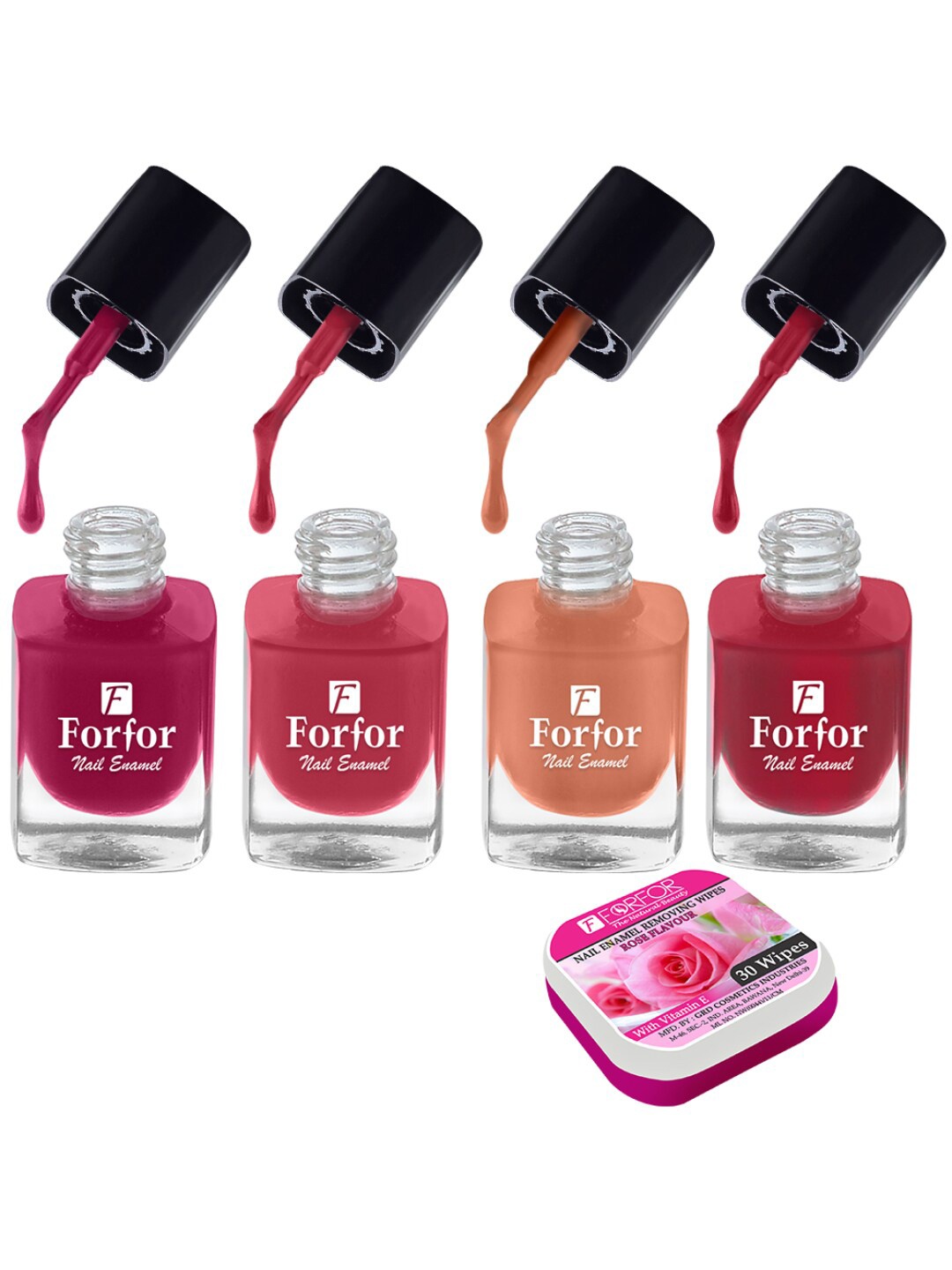 FORFOR Set of 4 Perfect Stay Fast Dry Glossy Nail Enamel - 5ml each & 30 Removal Wipes, Multi
FORFOR Set of 4 Perfect Stay Fast Dry Glossy Nail Enamel - 5ml each & 30 Removal Wipes, Multi