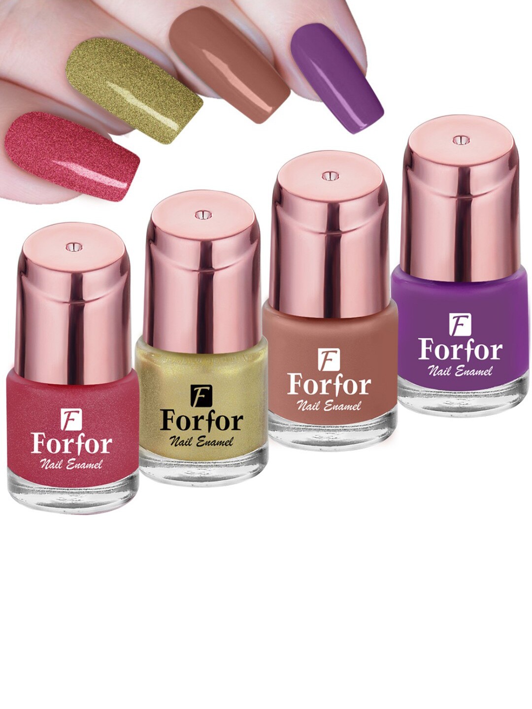 FORFOR Set of 4 Perfect Stay Rose Gold Glossy Long-Lasting Nail Polishes - 6ml each, Pink
FORFOR Set of 4 Perfect Stay Rose Gold Glossy Long-Lasting Nail Polishes - 6ml each, Pink
