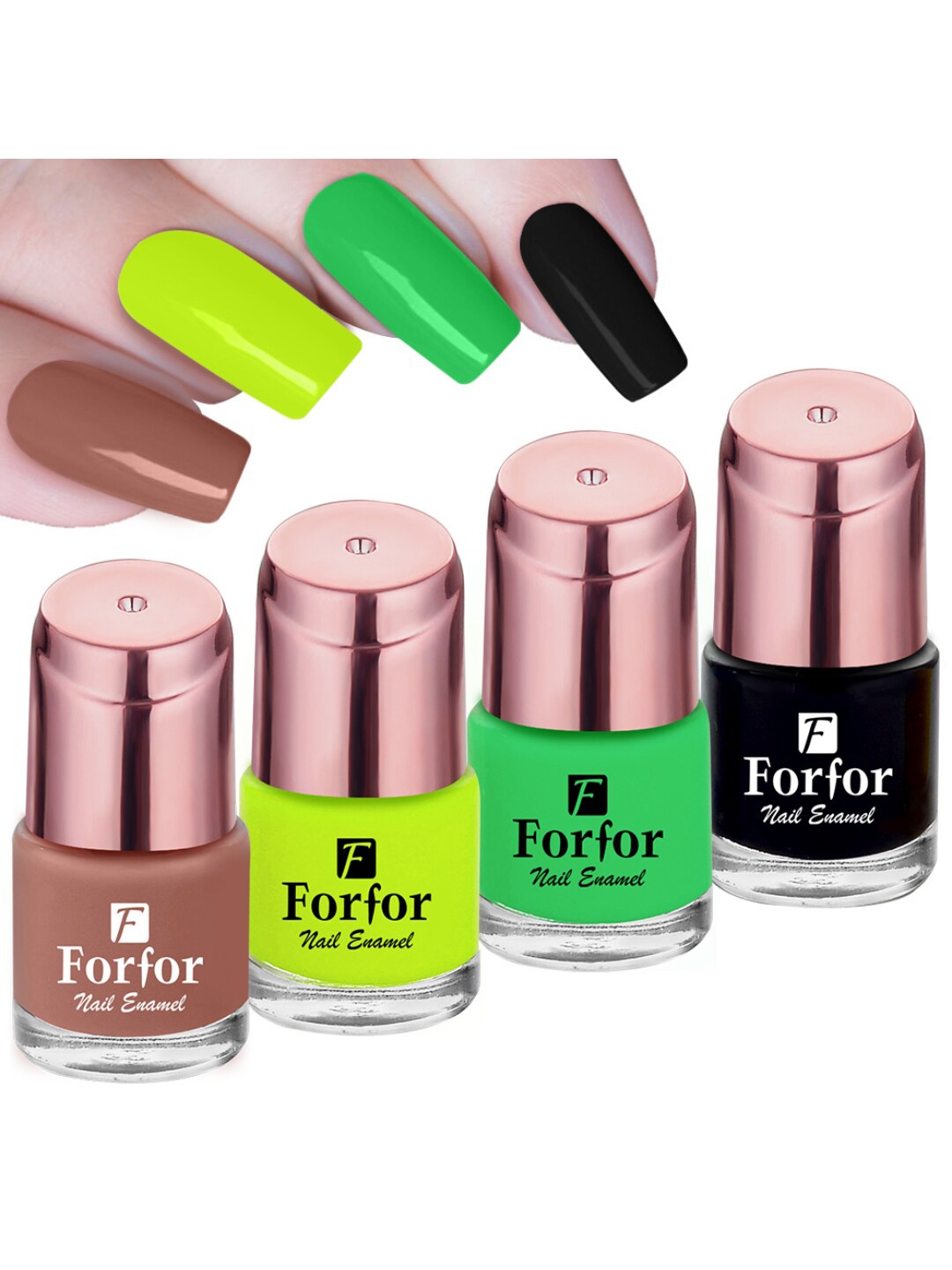 FORFOR Set of 4 Perfect Stay Rose Gold Glossy Long-Lasting Nail Polishes - 6ml each, Green
FORFOR Set of 4 Perfect Stay Rose Gold Glossy Long-Lasting Nail Polishes - 6ml each, Green