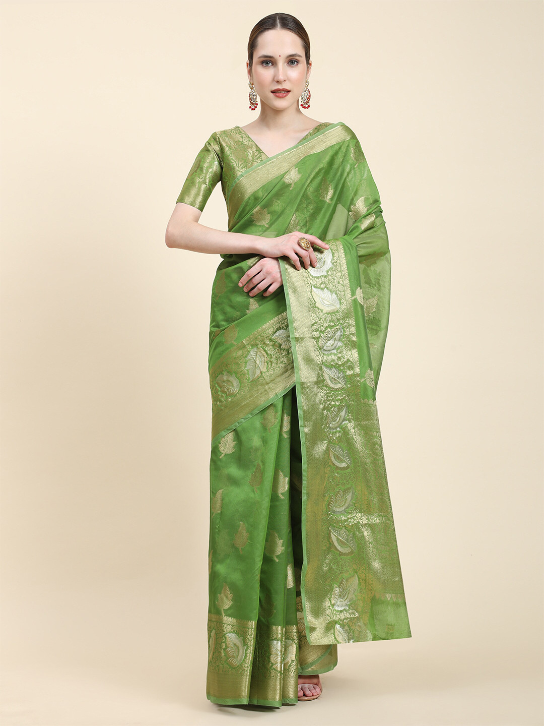PHEASANT Ethnic Motifs Woven Design Organza Zari Saree, Green
PHEASANT Ethnic Motifs Woven Design Organza Zari Saree, Green