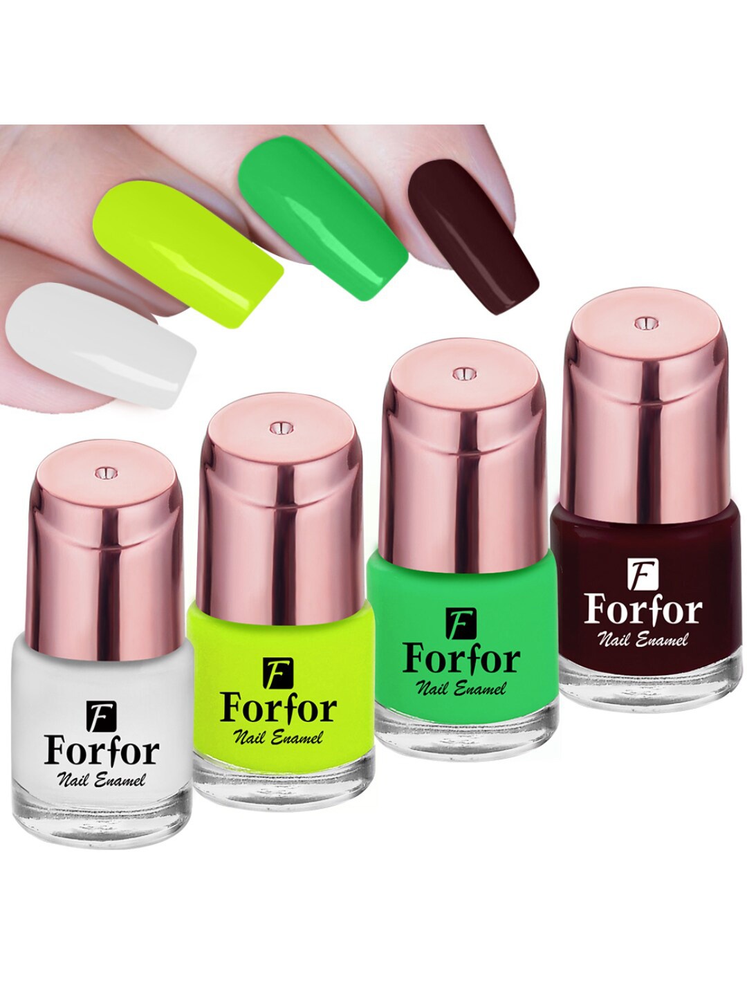 FORFOR Set of 4 Perfect Stay Rose Gold Glossy Long-Lasting Nail Polishes - 6ml each, White
FORFOR Set of 4 Perfect Stay Rose Gold Glossy Long-Lasting Nail Polishes - 6ml each, White
