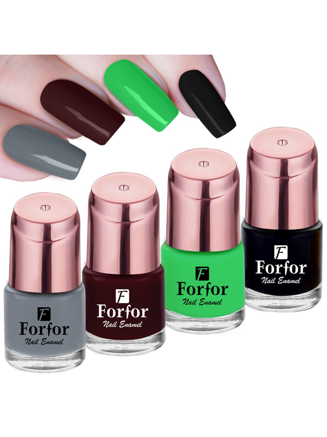 FORFOR Set of 4 Perfect Stay Rose Gold Glossy Long-Lasting Nail Polishes - 6ml each, Grey
FORFOR Set of 4 Perfect Stay Rose Gold Glossy Long-Lasting Nail Polishes - 6ml each, Grey