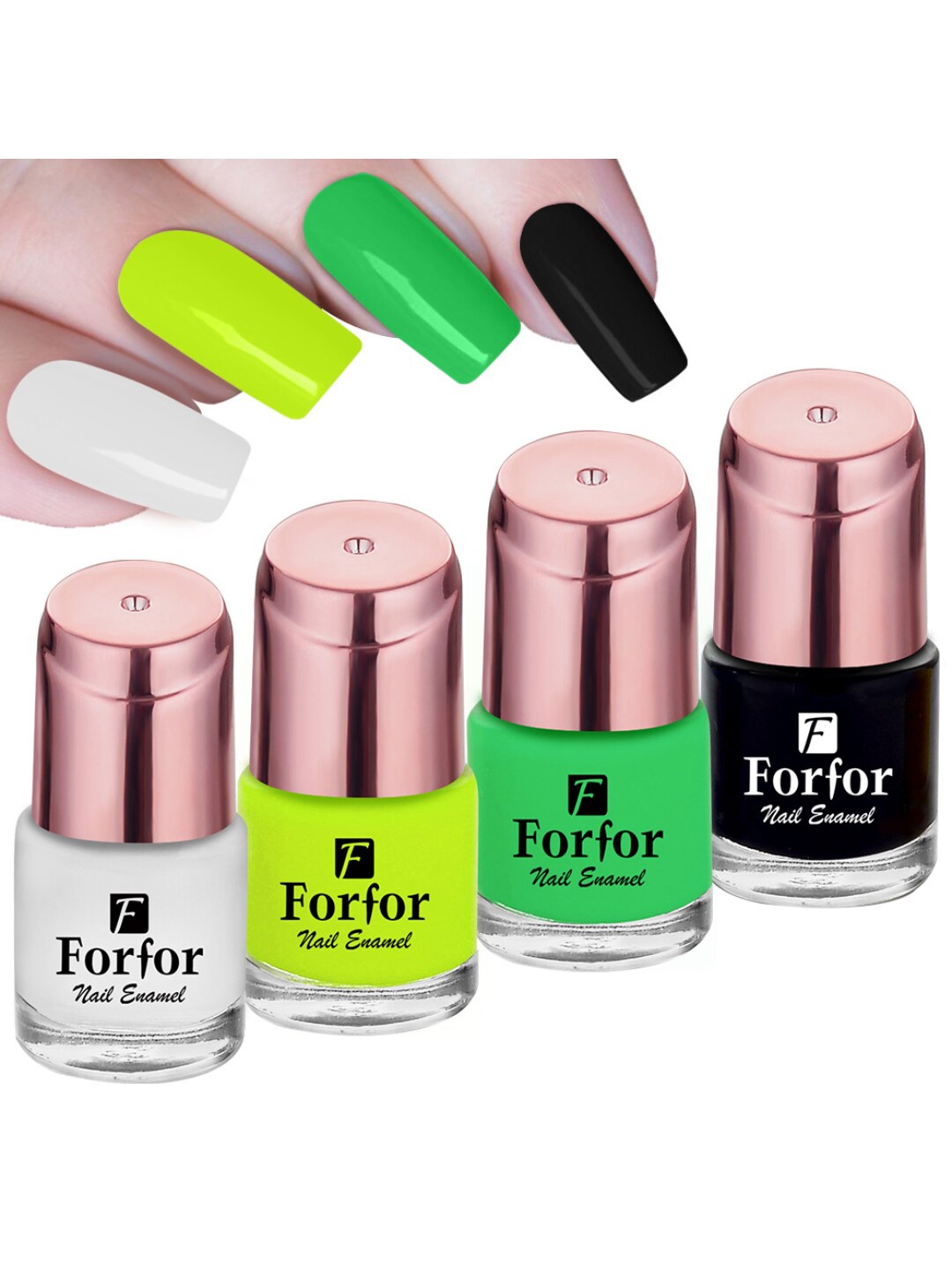 FORFOR Set of 4 Perfect Stay Rose Gold Glossy Long-Lasting Nail Polishes - 6ml each, Green
FORFOR Set of 4 Perfect Stay Rose Gold Glossy Long-Lasting Nail Polishes - 6ml each, Green