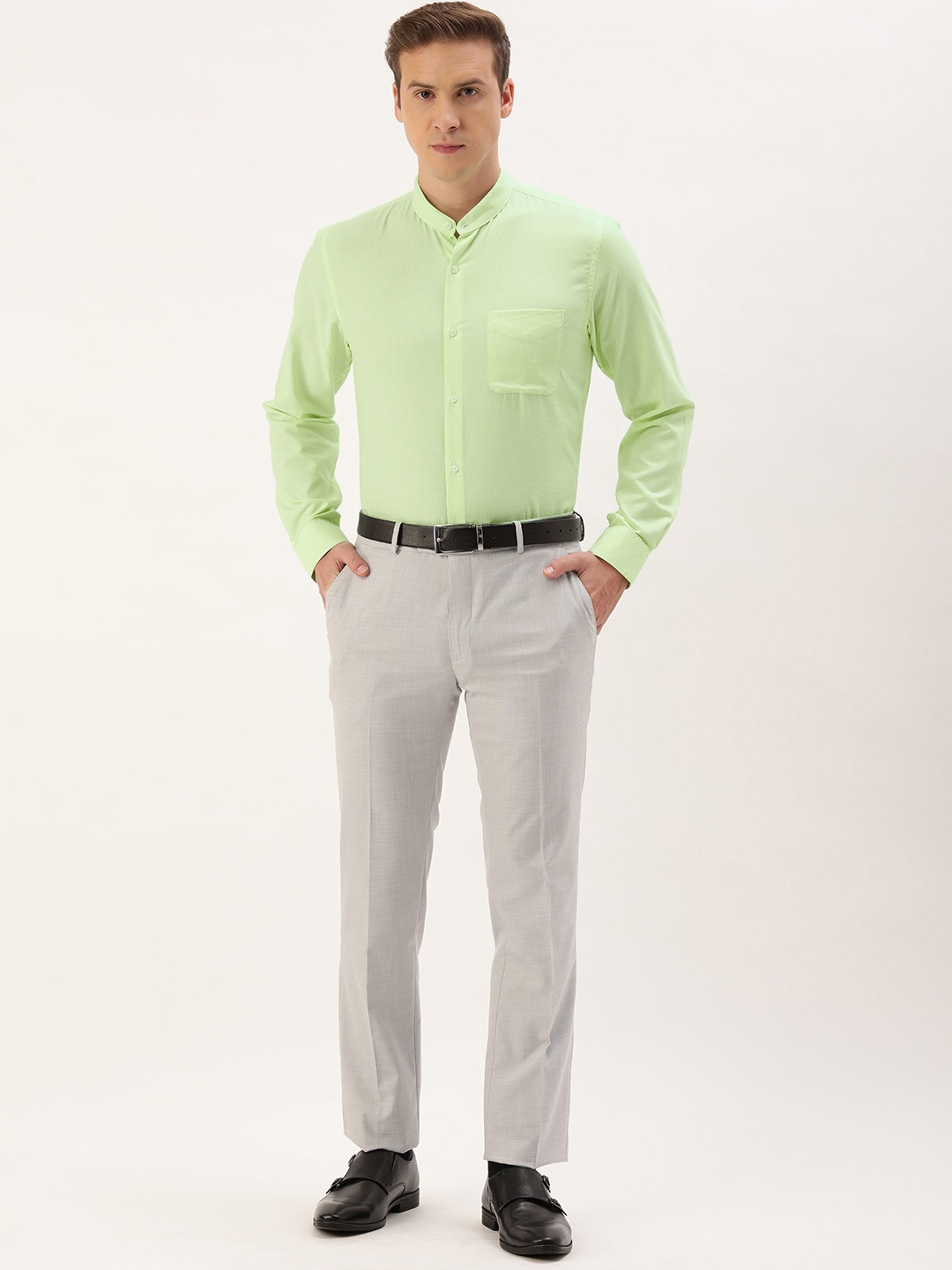 Peter England Slim Fit Band Collar Full Sleeves Self Design Formal Shirt, Green
Peter England Slim Fit Band Collar Full Sleeves Self Design Formal Shirt, Green