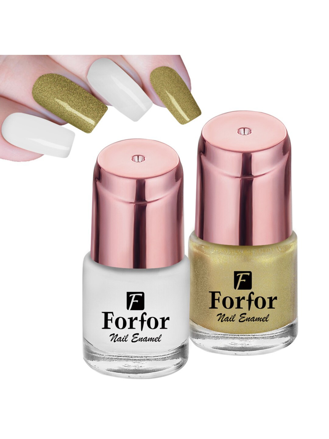 FORFOR Set of 2 Perfect Stay Rose Gold Glossy Long-Lasting Nail Polishes - 6ml each, White
FORFOR Set of 2 Perfect Stay Rose Gold Glossy Long-Lasting Nail Polishes - 6ml each, White