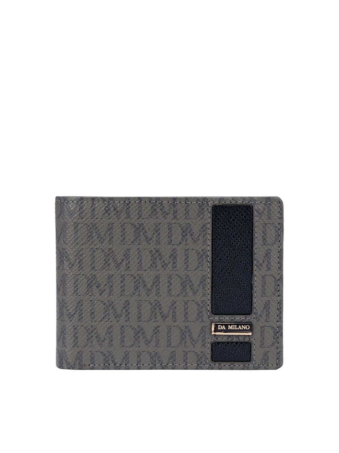 Da Milano Women Typography Printed Leather Two Fold Wallet, Grey