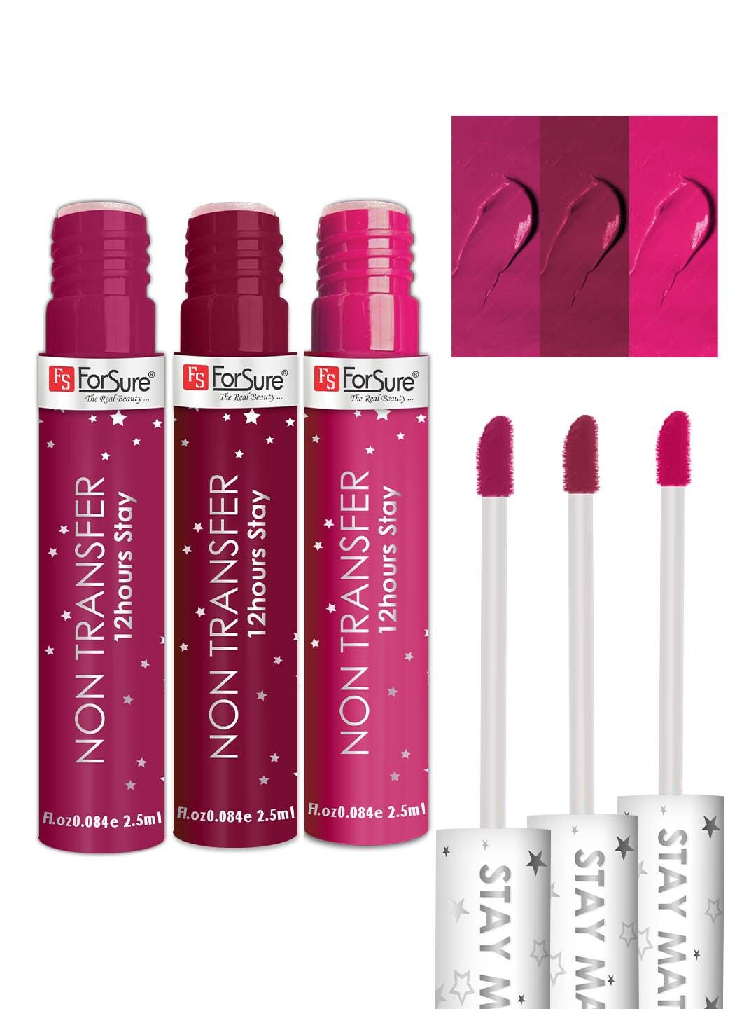 ForSure Set of 3 Stay Matte Non Transfer 12 Hours Stay Liquid Lipstick - 2.5ml Each, Pink
ForSure Set of 3 Stay Matte Non Transfer 12 Hours Stay Liquid Lipstick - 2.5ml Each, Pink