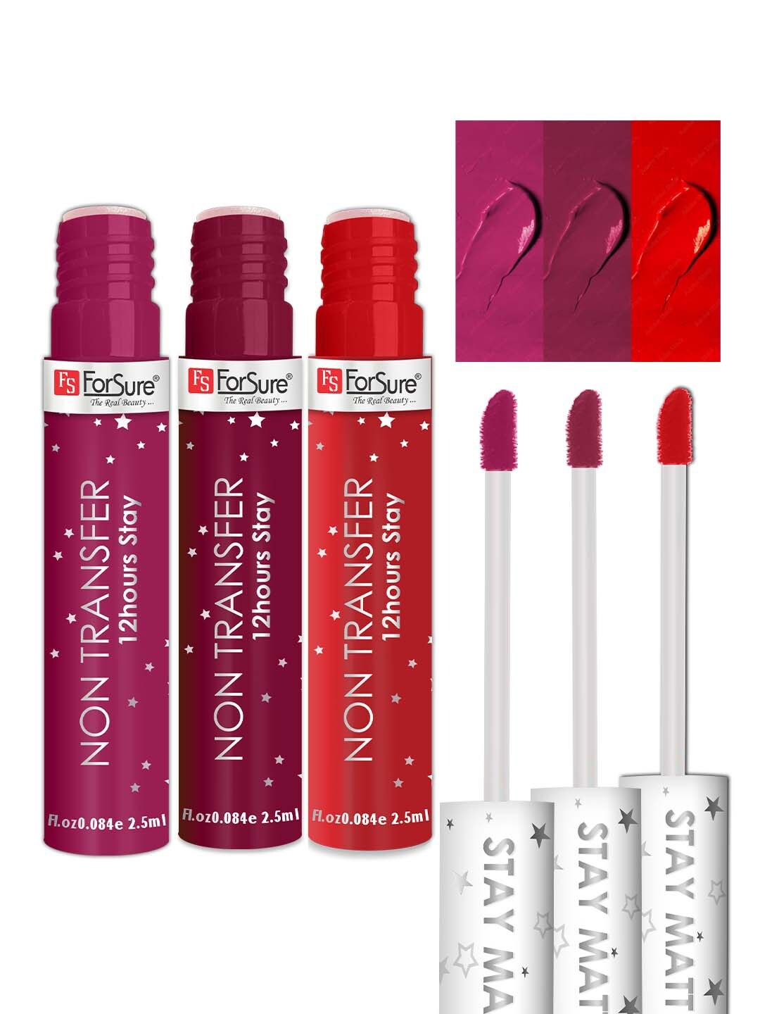 ForSure Set of 3 Stay Matte Non Transfer 12 Hours Stay Liquid Lipstick - 2.5ml Each, Red
ForSure Set of 3 Stay Matte Non Transfer 12 Hours Stay Liquid Lipstick - 2.5ml Each, Red