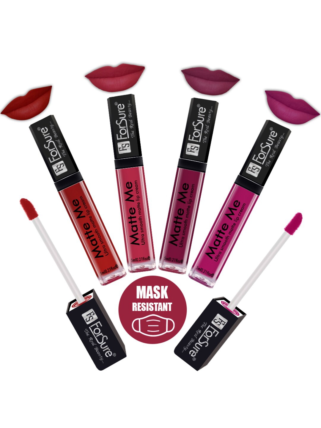 ForSure Set Of 4 Matte Me Non-Transfer Liquid Lipsticks 5ml Each - 122 + 108 + 109 + 115, Red
ForSure Set Of 4 Matte Me Non-Transfer Liquid Lipsticks 5ml Each - 122 + 108 + 109 + 115, Red