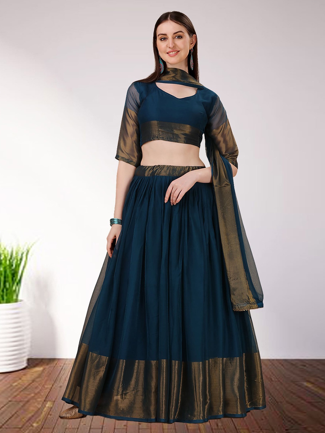 N N ENTERPRISE Semi-Stitched Lehenga & Unstitched Blouse With Dupatta, Turquoise blue
N N ENTERPRISE Semi-Stitched Lehenga & Unstitched Blouse With Dupatta, Turquoise blue