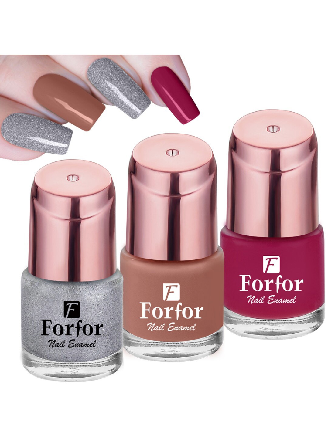 FORFOR Set of 3 Perfect Stay Rose Gold Long-Wearing Glossy Nail Enamel - 6 ml each, Nude
FORFOR Set of 3 Perfect Stay Rose Gold Long-Wearing Glossy Nail Enamel - 6 ml each, Nude