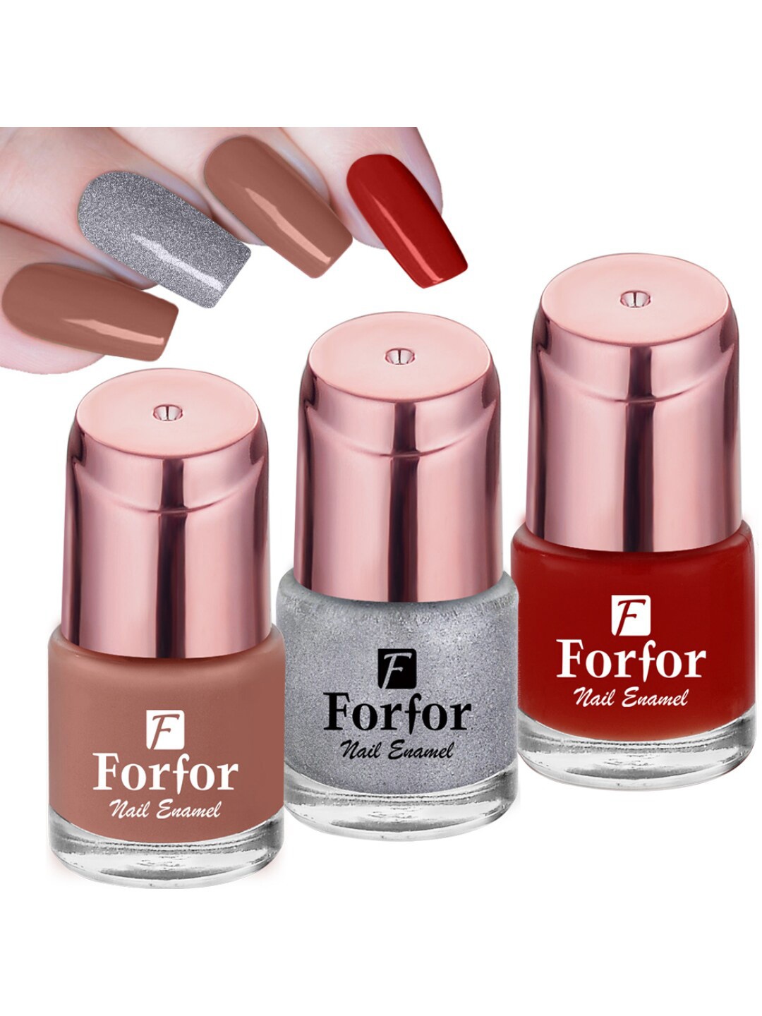 FORFOR Set of 3 Perfect Stay Rose Gold Long-Wearing Glossy Nail Enamel - 6 ml each, Nude
FORFOR Set of 3 Perfect Stay Rose Gold Long-Wearing Glossy Nail Enamel - 6 ml each, Nude