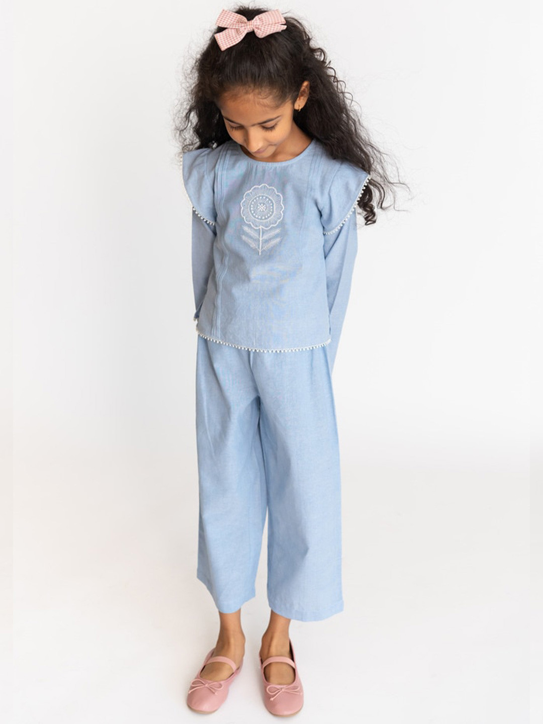 A Little Fable Girls Pure Cotton Top with Palazzos, Blue
A Little Fable Girls Pure Cotton Top with Palazzos, Blue