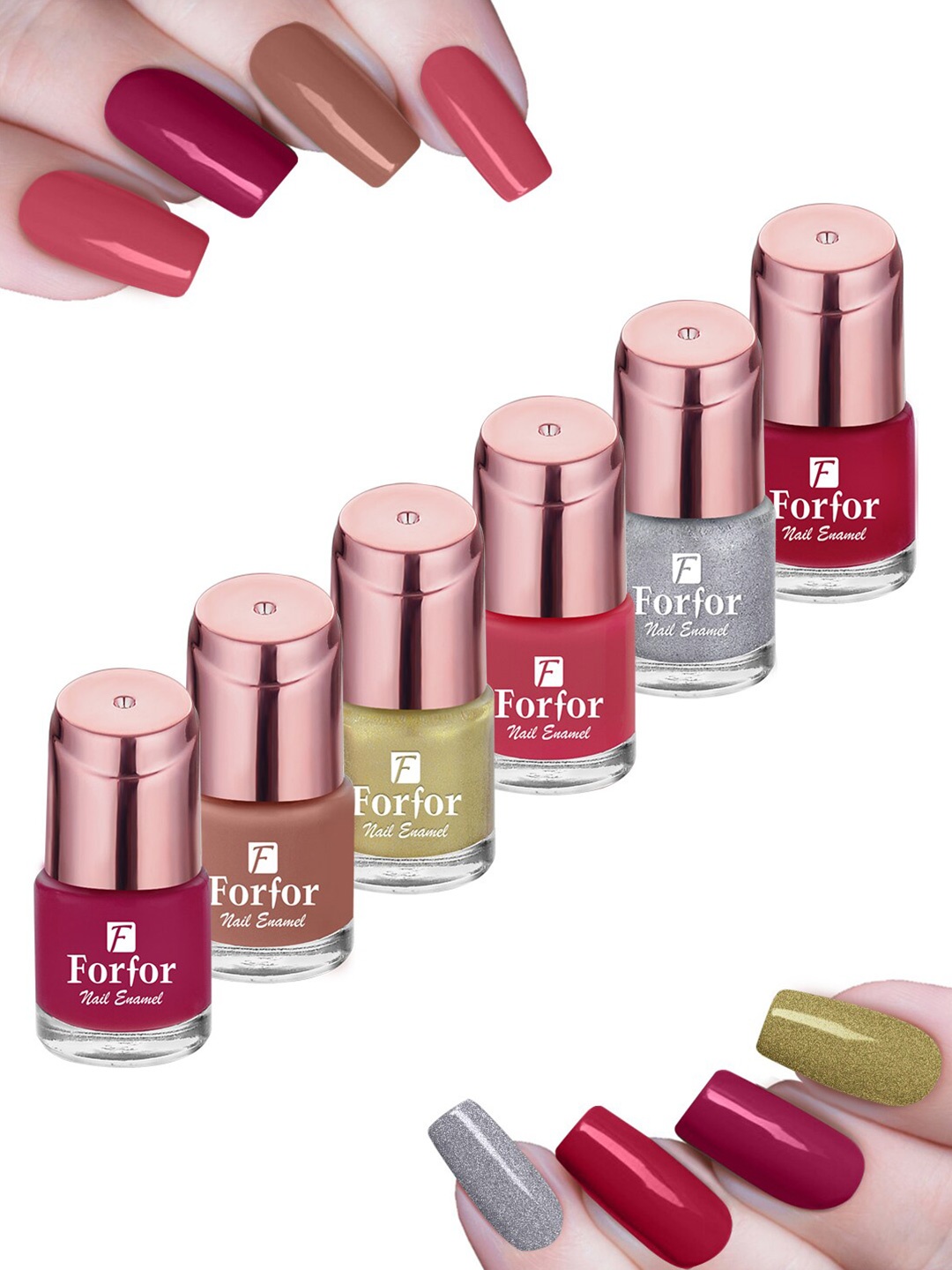FORFOR Set of 6 Perfect Stay Rose Gold Glossy Long-Lasting Nail Polishes - 6ml each, Red
FORFOR Set of 6 Perfect Stay Rose Gold Glossy Long-Lasting Nail Polishes - 6ml each, Red