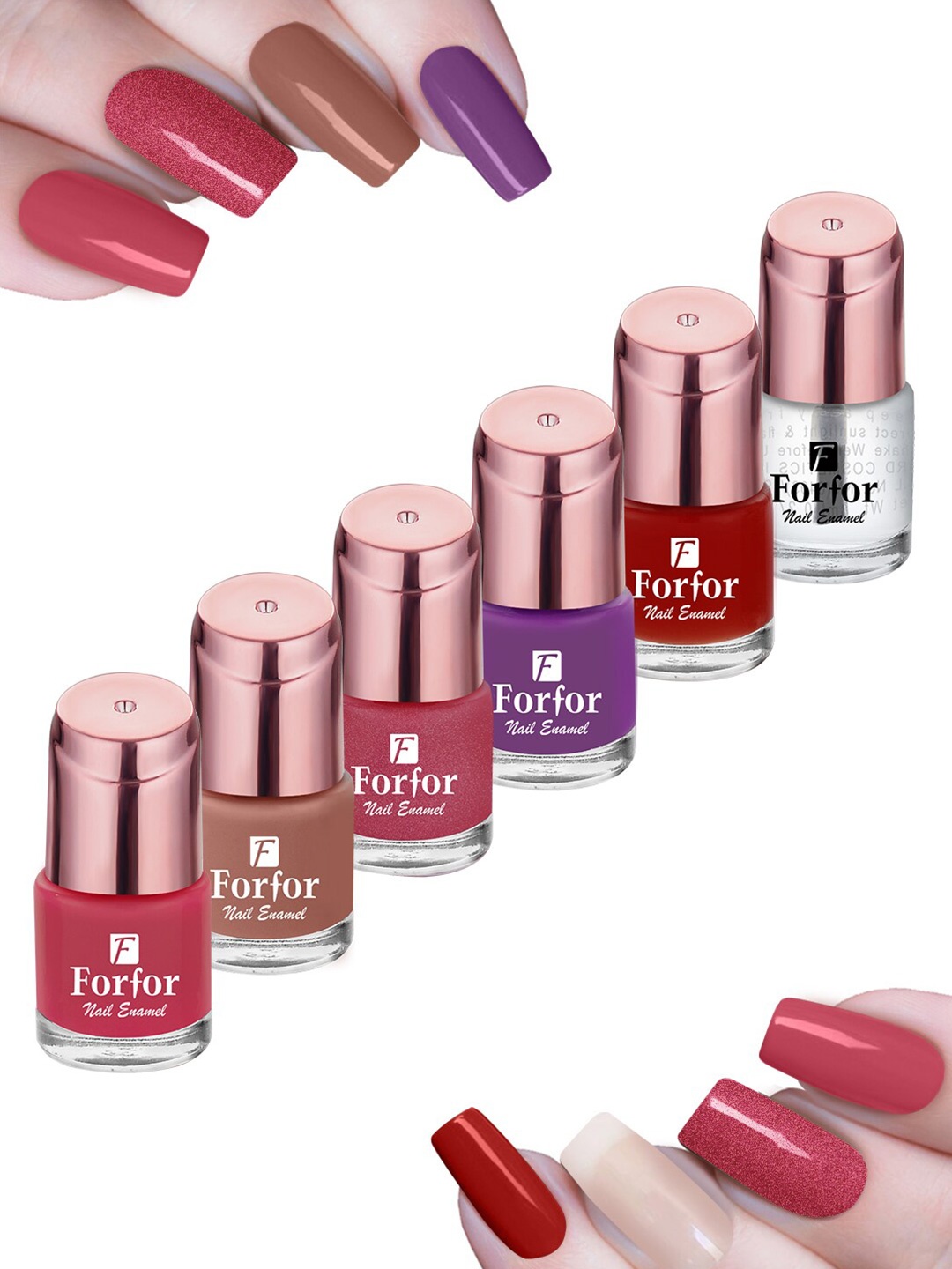 FORFOR Set of 6 Perfect Stay Rose Gold Glossy Long-Lasting Nail Polishes - 6ml each, Red
FORFOR Set of 6 Perfect Stay Rose Gold Glossy Long-Lasting Nail Polishes - 6ml each, Red
