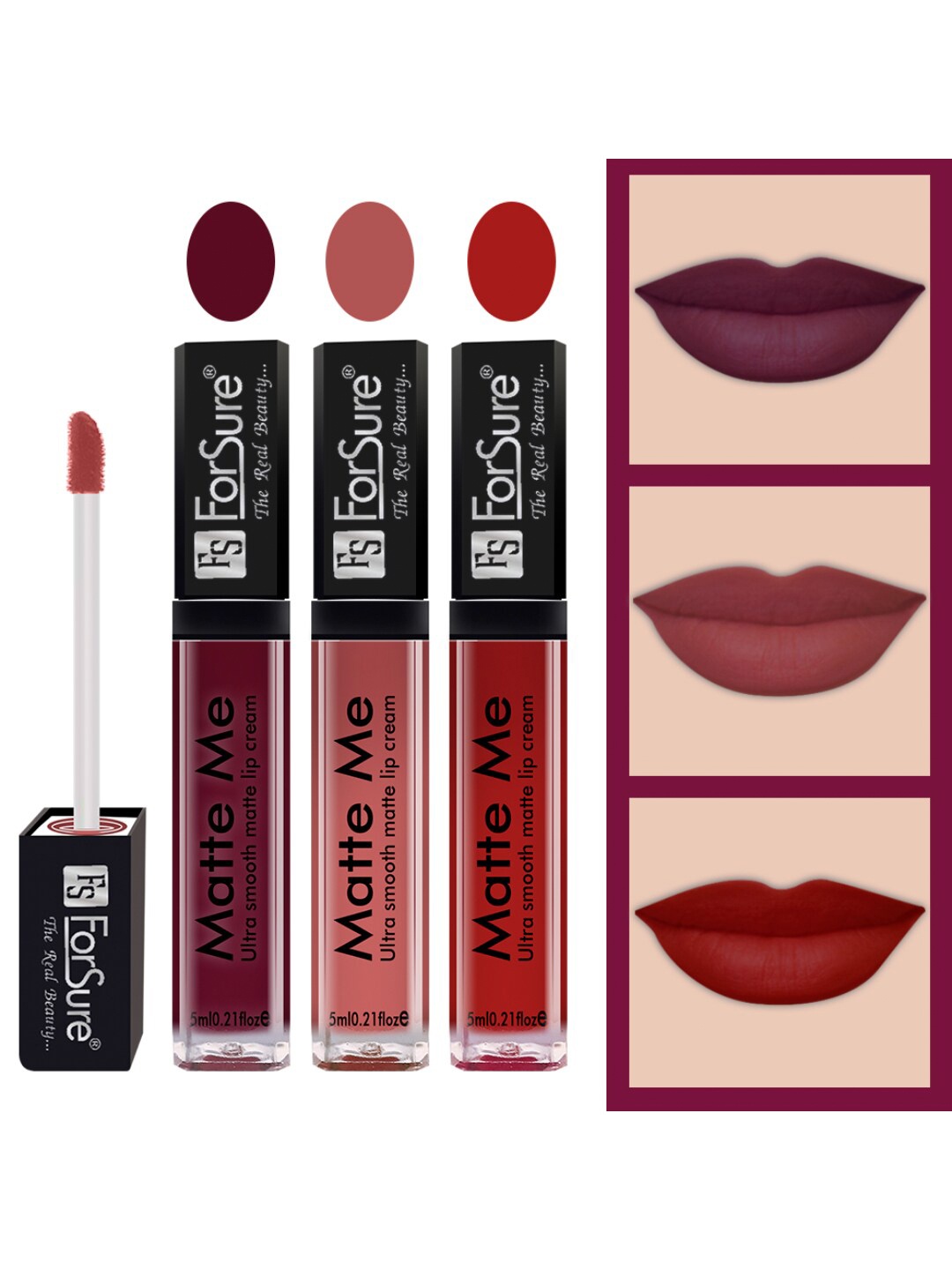ForSure Set of 3 Matte Me Ultra Smooth Lip Cream 5 ml Each - Ruby Red, Nude, Matte Red, Purple
ForSure Set of 3 Matte Me Ultra Smooth Lip Cream 5 ml Each - Ruby Red, Nude, Matte Red, Purple