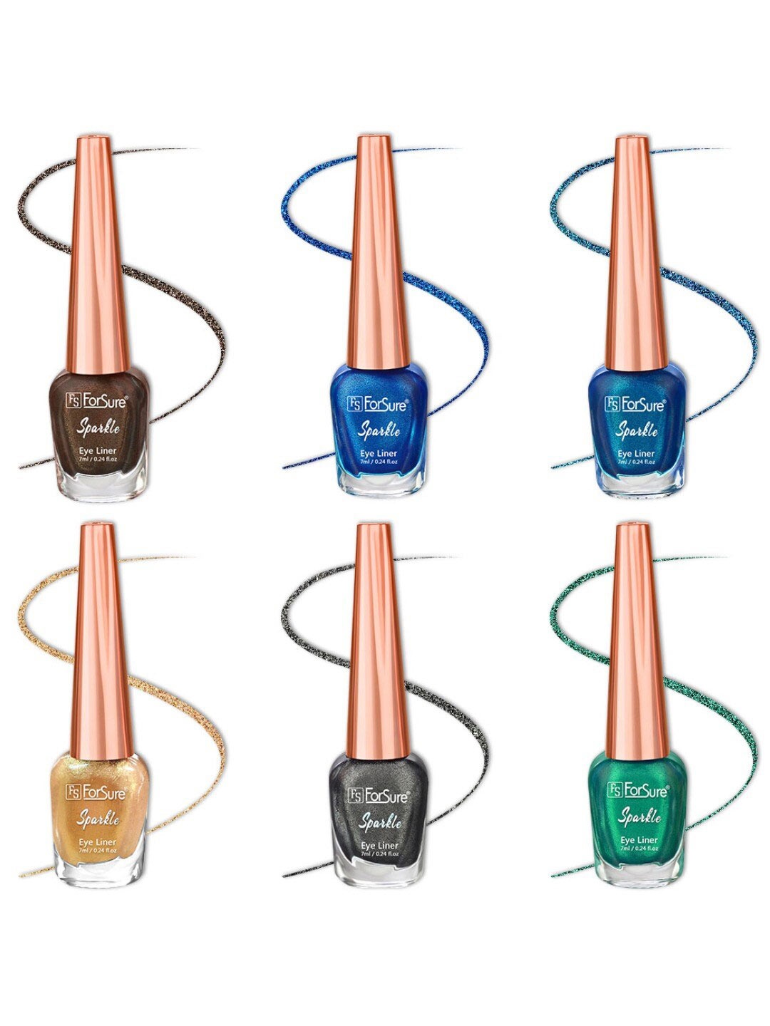 ForSure Set of 6 Sparkle Shine Glitter Liquid Eyeliners 7 ml Each - 02, 03, 04, 06, 07, 08, Multi
ForSure Set of 6 Sparkle Shine Glitter Liquid Eyeliners 7 ml Each - 02, 03, 04, 06, 07, 08, Multi