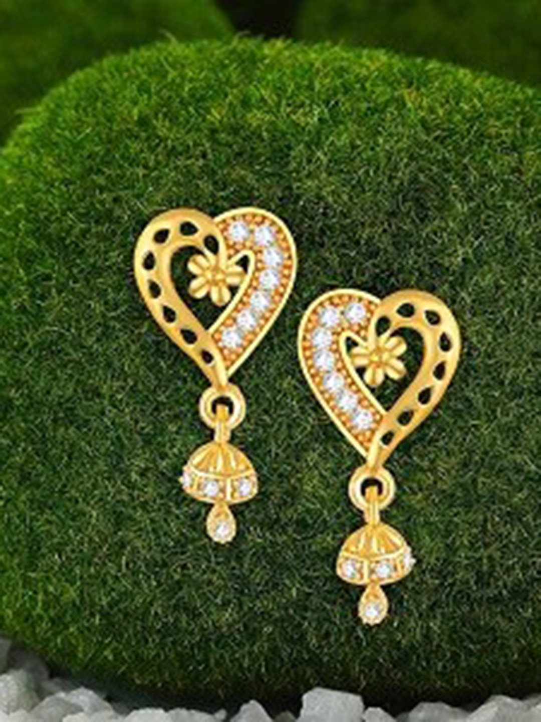 Vighnaharta Gold-Plated Leaf Shaped Drop Earrings