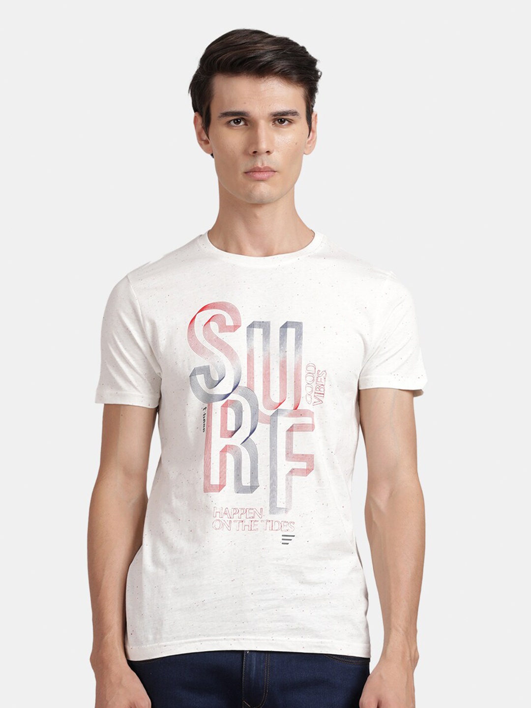 t-base Typography Printed Cotton T-shirt, Off white