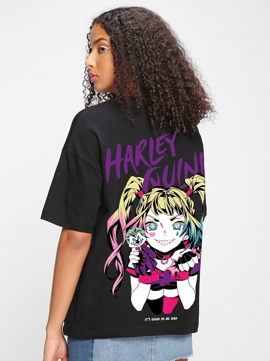 Bewakoof Good To Be Bad Harley Graphic Printed Oversized T-shirt, Black