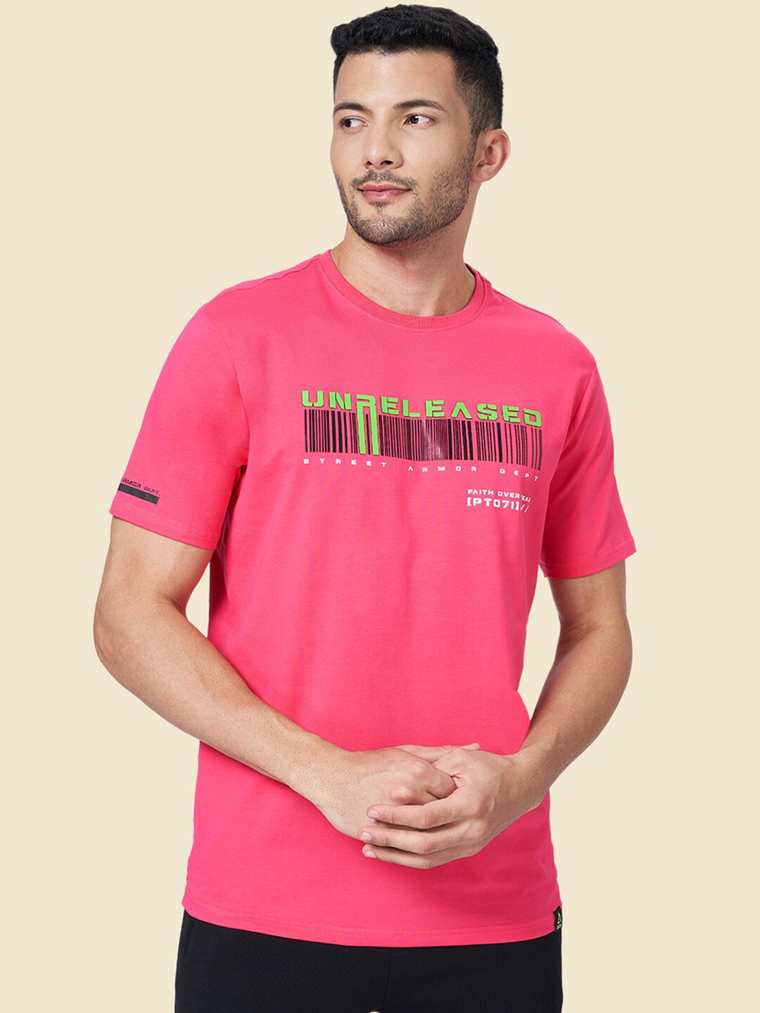 Street Armor by Pantaloons Men Typography Printed Sports T-shirt, Pink
