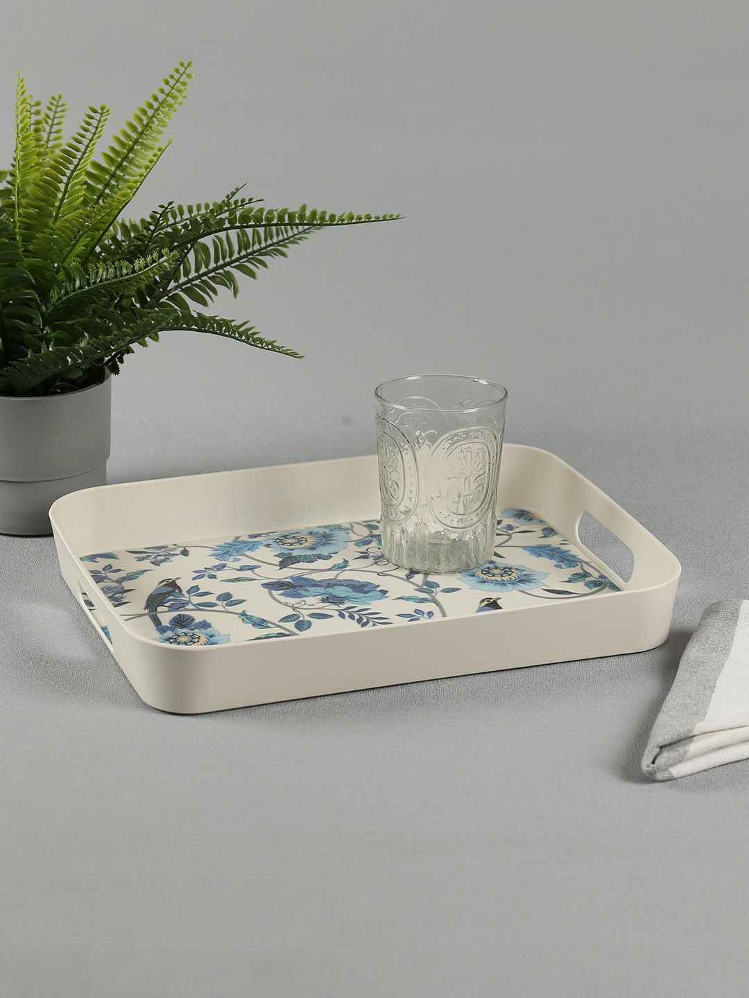 India Circus by Krsnaa Mehta Cream Colored & Blue Printed Rectangle Large Bamboo Tray
India Circus by Krsnaa Mehta Cream Colored & Blue Printed Rectangle Large Bamboo Tray