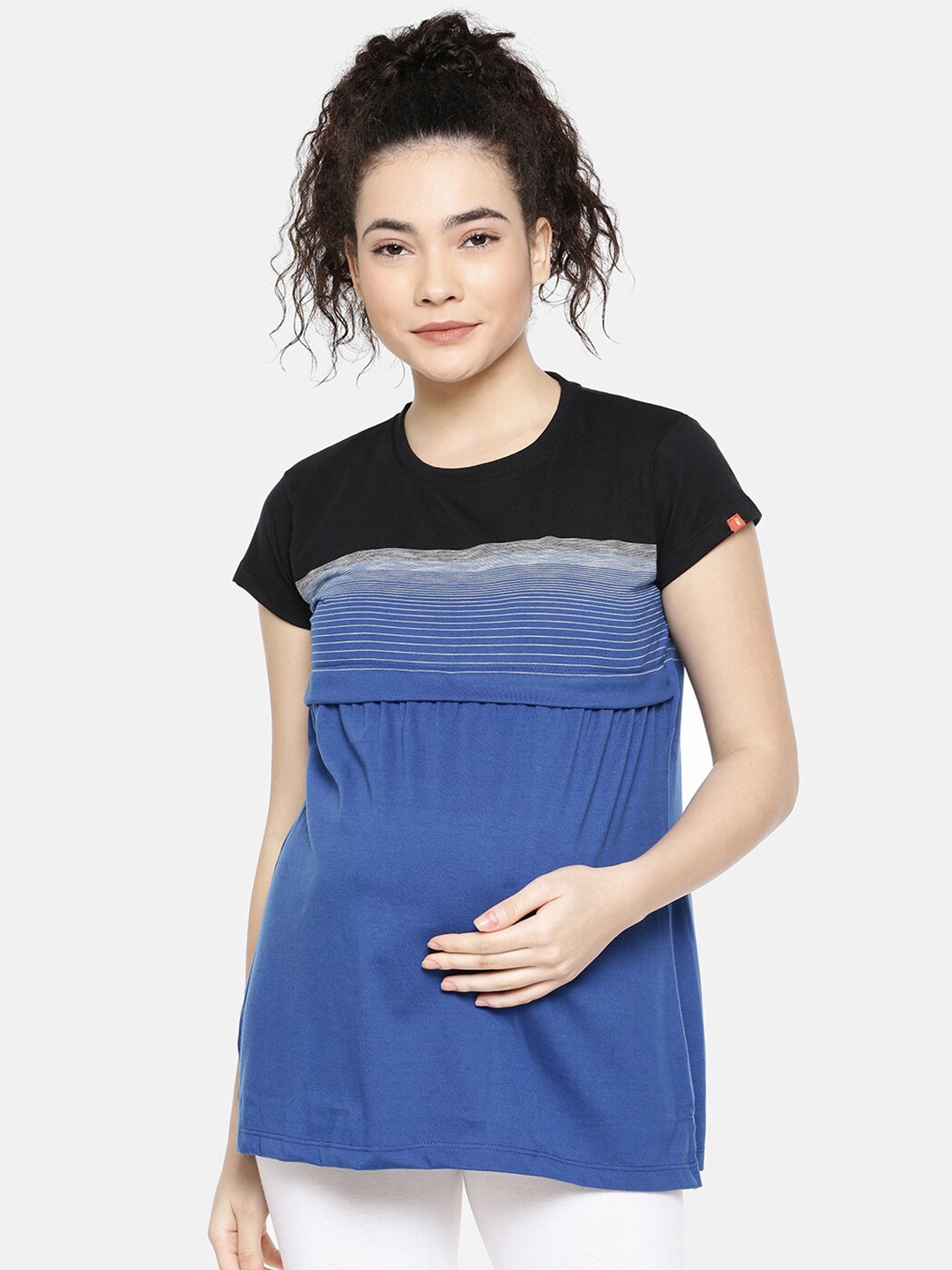 GOLDSTROMS Striped Maternity Feeding Regular Top, Black