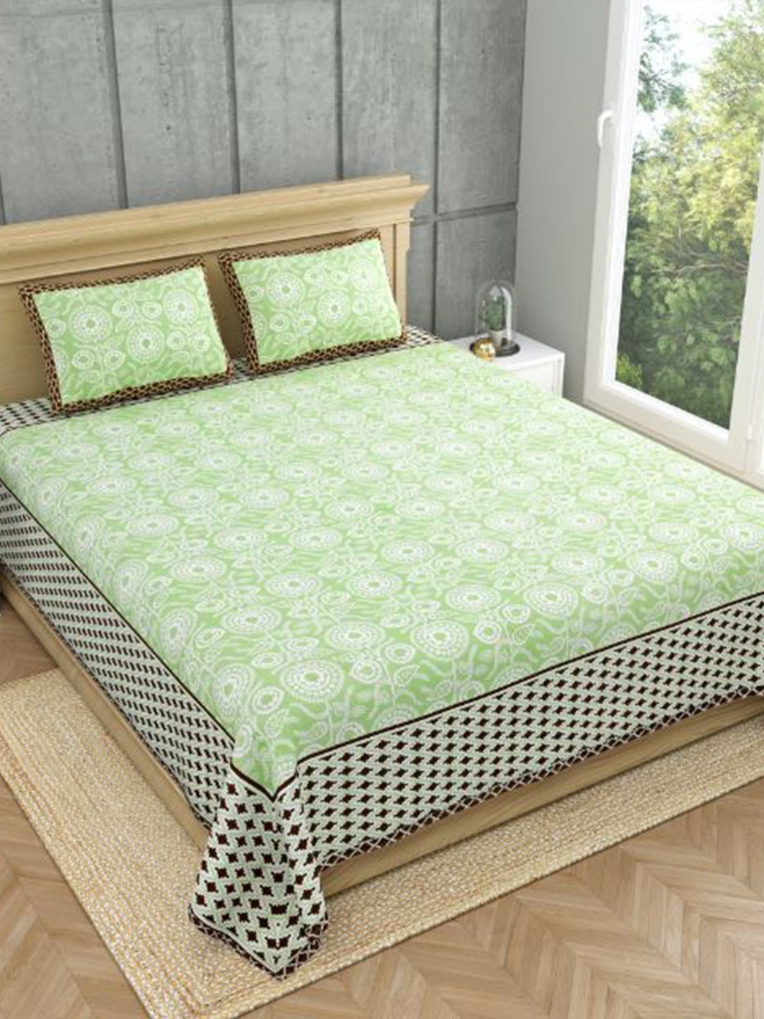 MAFATLAL Green & White Ethnic Motifs 140 TC Pure Cotton King Bedsheet with 2 Pillow Covers
MAFATLAL Green & White Ethnic Motifs 140 TC Pure Cotton King Bedsheet with 2 Pillow Covers
