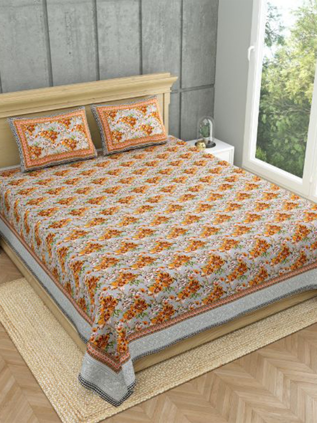 MAFATLAL Grey & Orange Ethnic Motifs 140 TC Pure Cotton King Bedsheet with 2 Pillow Covers
MAFATLAL Grey & Orange Ethnic Motifs 140 TC Pure Cotton King Bedsheet with 2 Pillow Covers