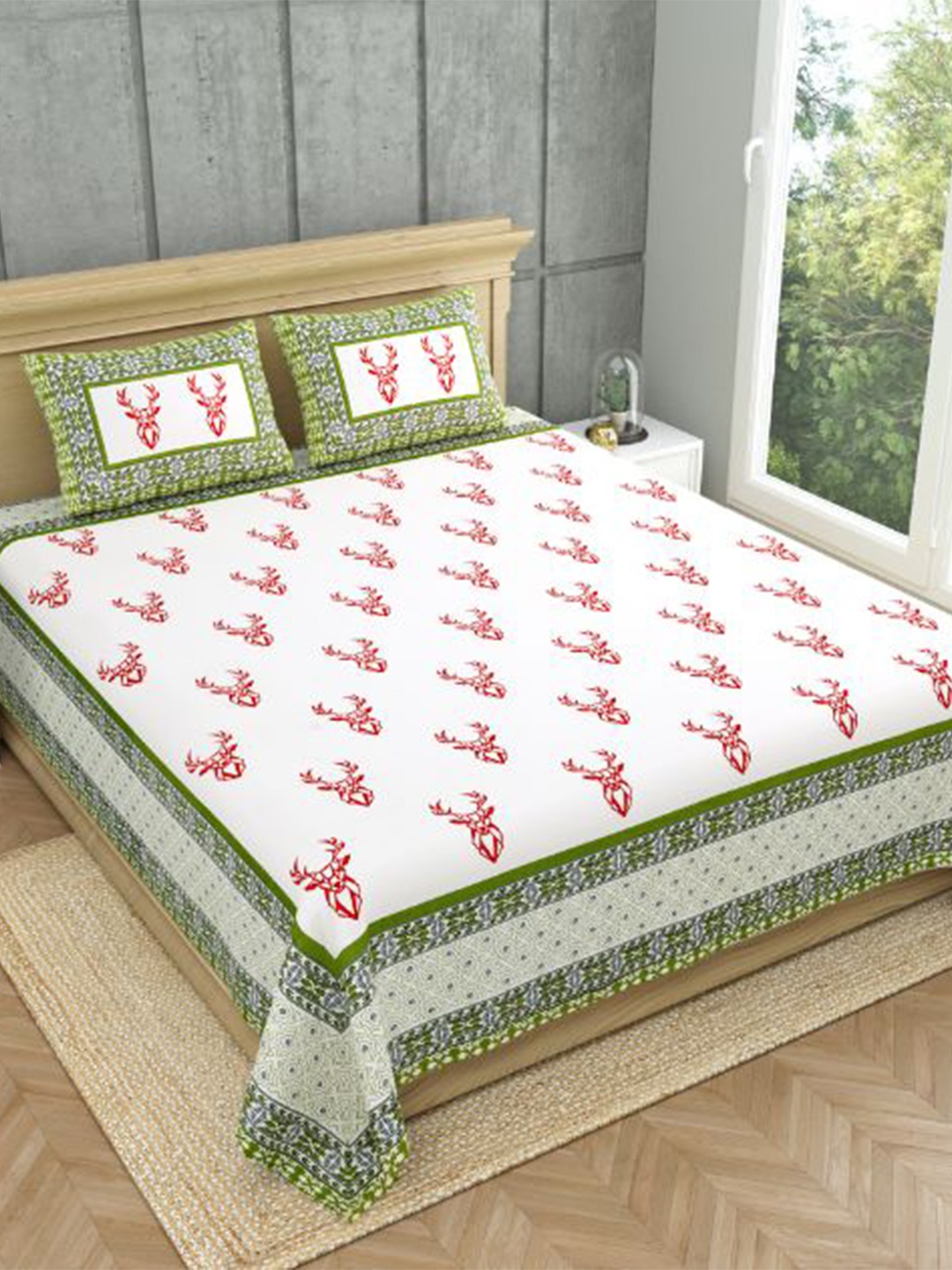 MAFATLAL Green & White Ethnic Motifs 140 TC Pure Cotton King Bedsheet with 2 Pillow Covers
MAFATLAL Green & White Ethnic Motifs 140 TC Pure Cotton King Bedsheet with 2 Pillow Covers