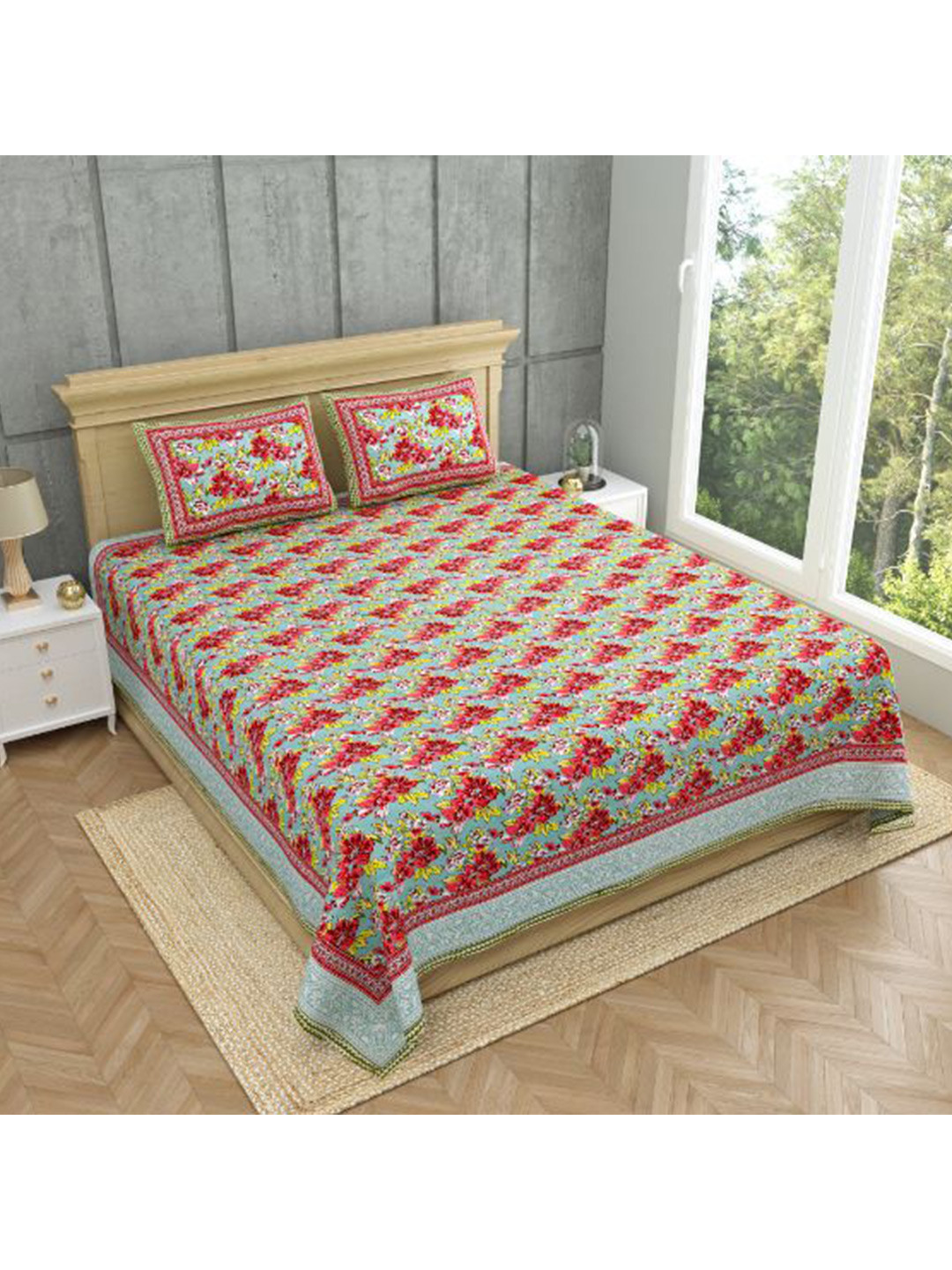 MAFATLAL Blue & Red Ethnic Motifs 140 TC Pure Cotton King Bedsheet with 2 Pillow Covers
MAFATLAL Blue & Red Ethnic Motifs 140 TC Pure Cotton King Bedsheet with 2 Pillow Covers
