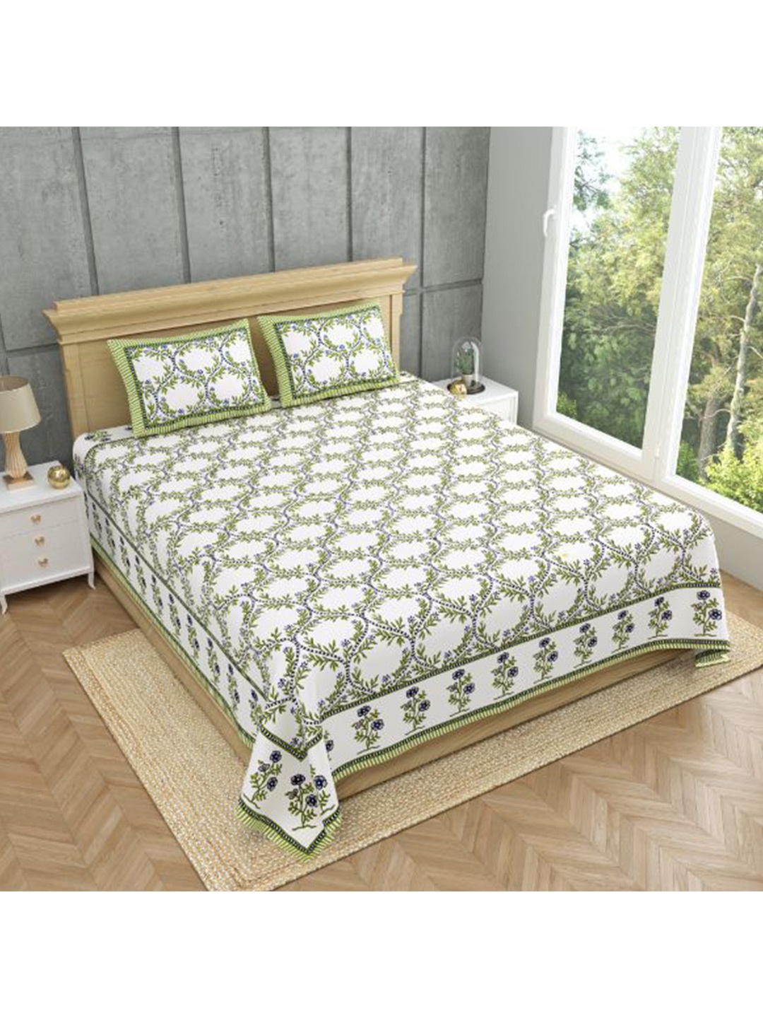 MAFATLAL White & Green Ethnic Motifs 140 TC Pure Cotton King Bedsheet with 2 Pillow Covers
MAFATLAL White & Green Ethnic Motifs 140 TC Pure Cotton King Bedsheet with 2 Pillow Covers