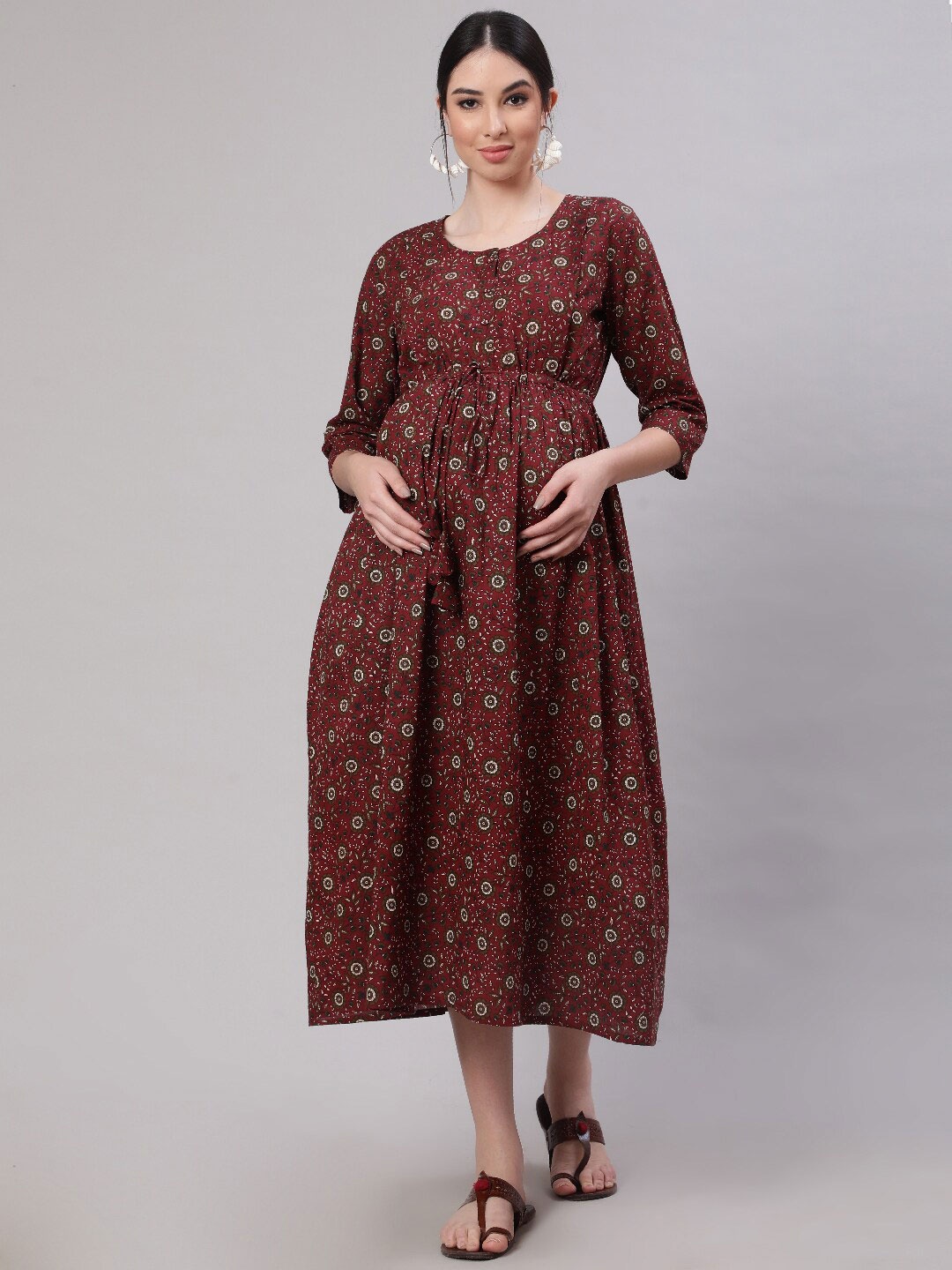 Nayo Maroon Floral Printed Round Neck Maternity Feeding Cotton Fit & Flare Midi Dress
Nayo Maroon Floral Printed Round Neck Maternity Feeding Cotton Fit & Flare Midi Dress