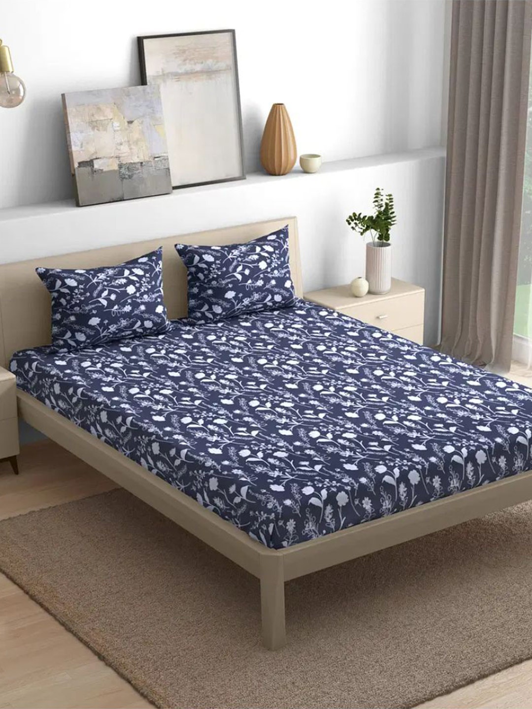 wakefit Navy Blue & White Floral 144 TC Fitted Cotton King Bedsheet With 2 Pillow Covers
wakefit Navy Blue & White Floral 144 TC Fitted Cotton King Bedsheet With 2 Pillow Covers