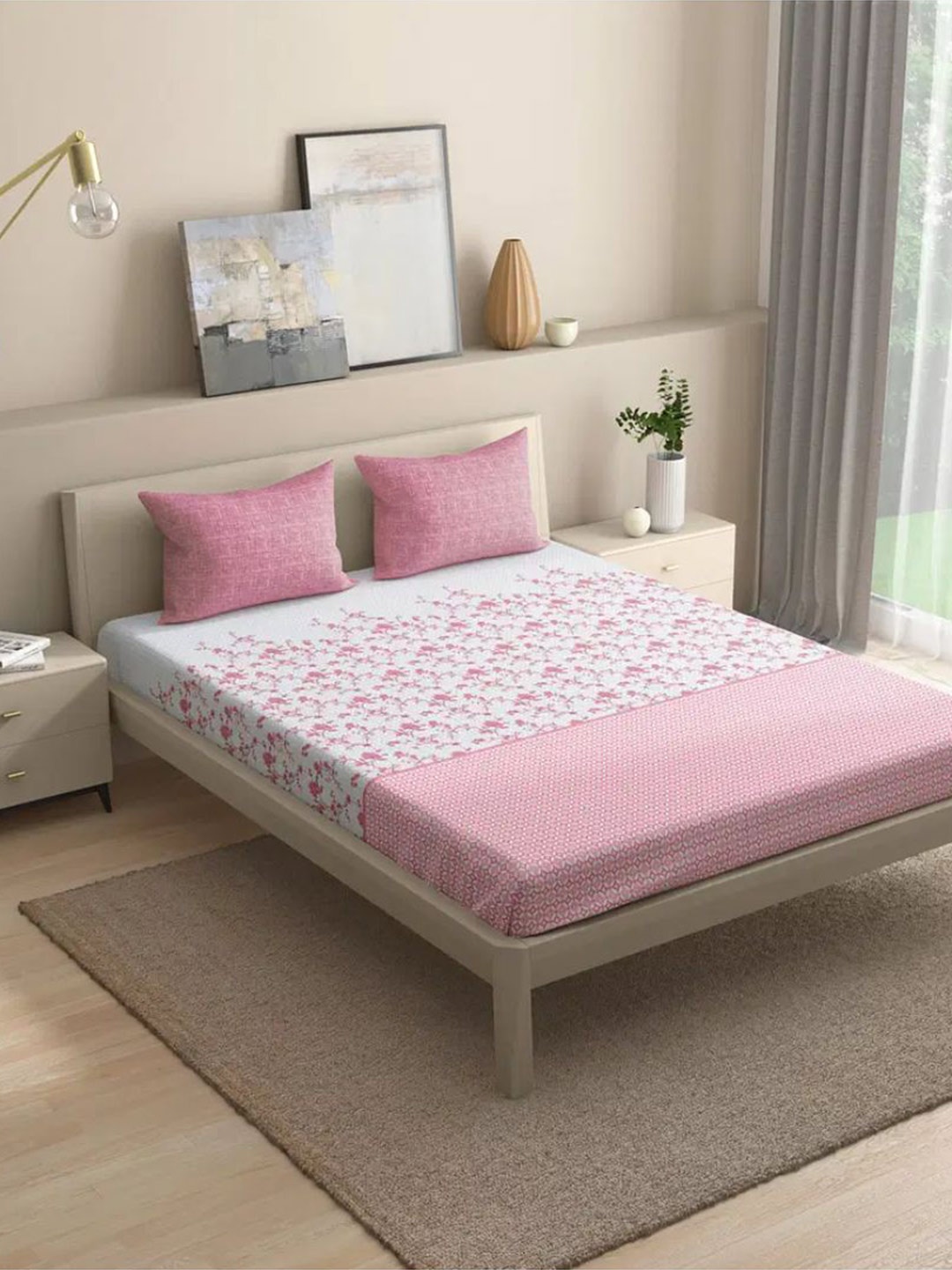 wakefit Florenza Pink & White Floral 144 TC Fitted Cotton Queen Bedsheet & 2 Pillow Covers
wakefit Florenza Pink & White Floral 144 TC Fitted Cotton Queen Bedsheet & 2 Pillow Covers