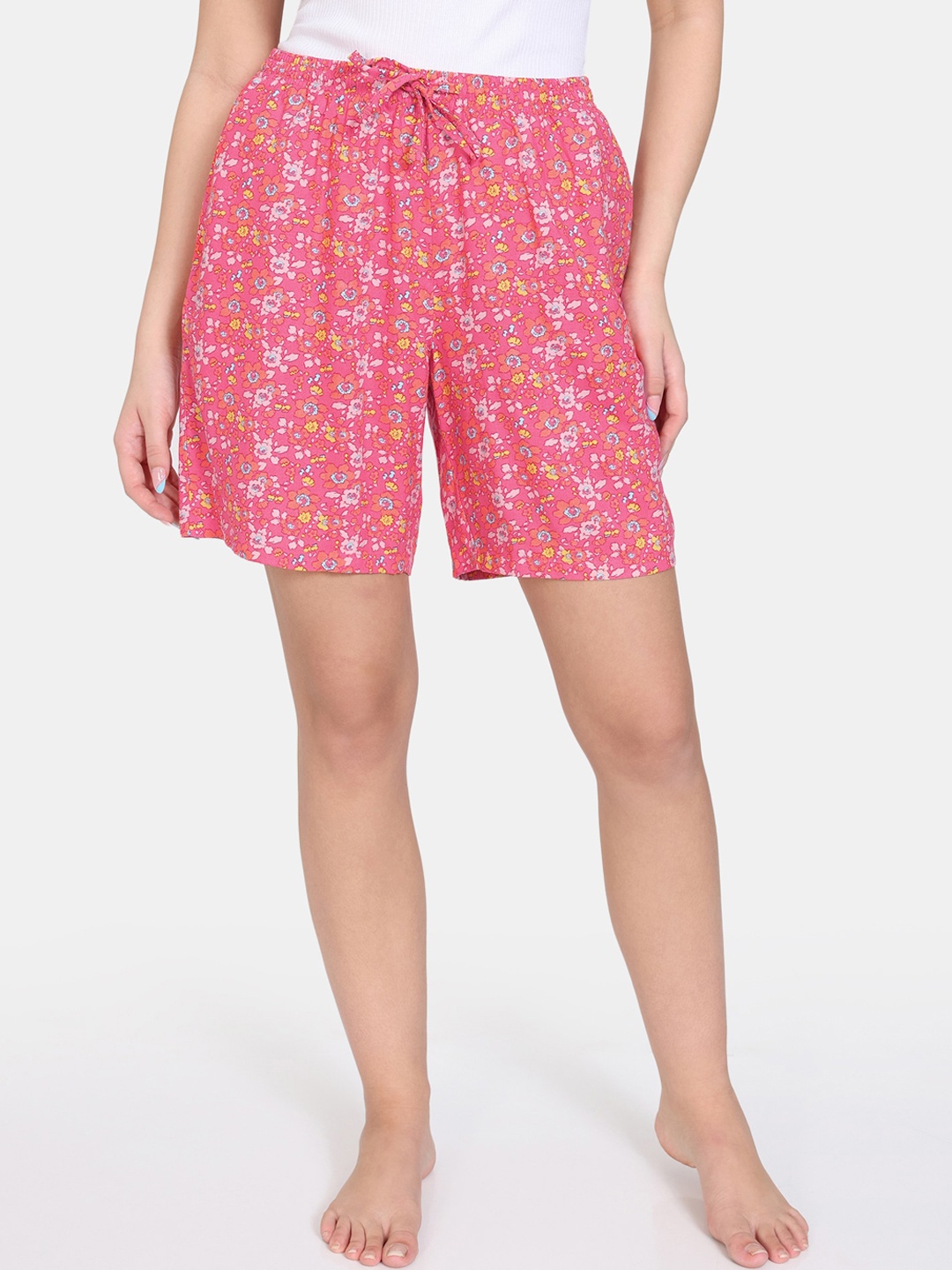 Zivame Women Floral Printed Regular Shorts, Pink