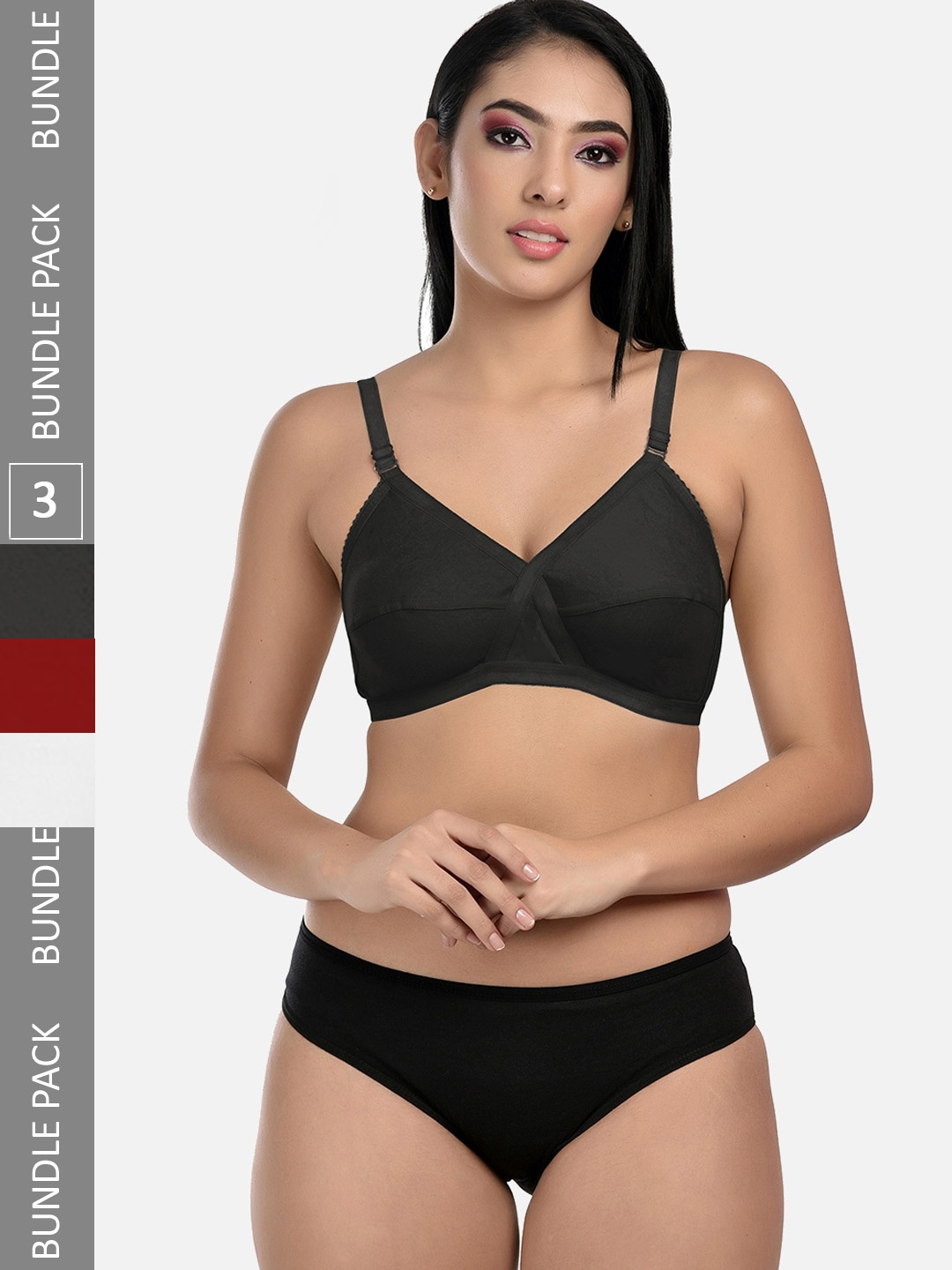 StyFun Pack Of 3 Full Coverage Non-Padded Lingerie Sets LS_Cross_Set_BlackWhiteMaroon_B, White
StyFun Pack Of 3 Full Coverage Non-Padded Lingerie Sets LS_Cross_Set_BlackWhiteMaroon_B, White