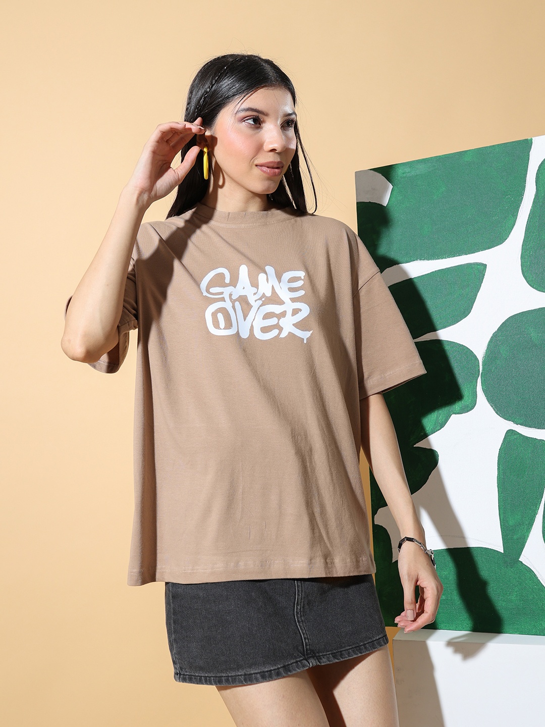 Stylecast X Hersheinbox Typography Print Oversized T-shirt, Beige