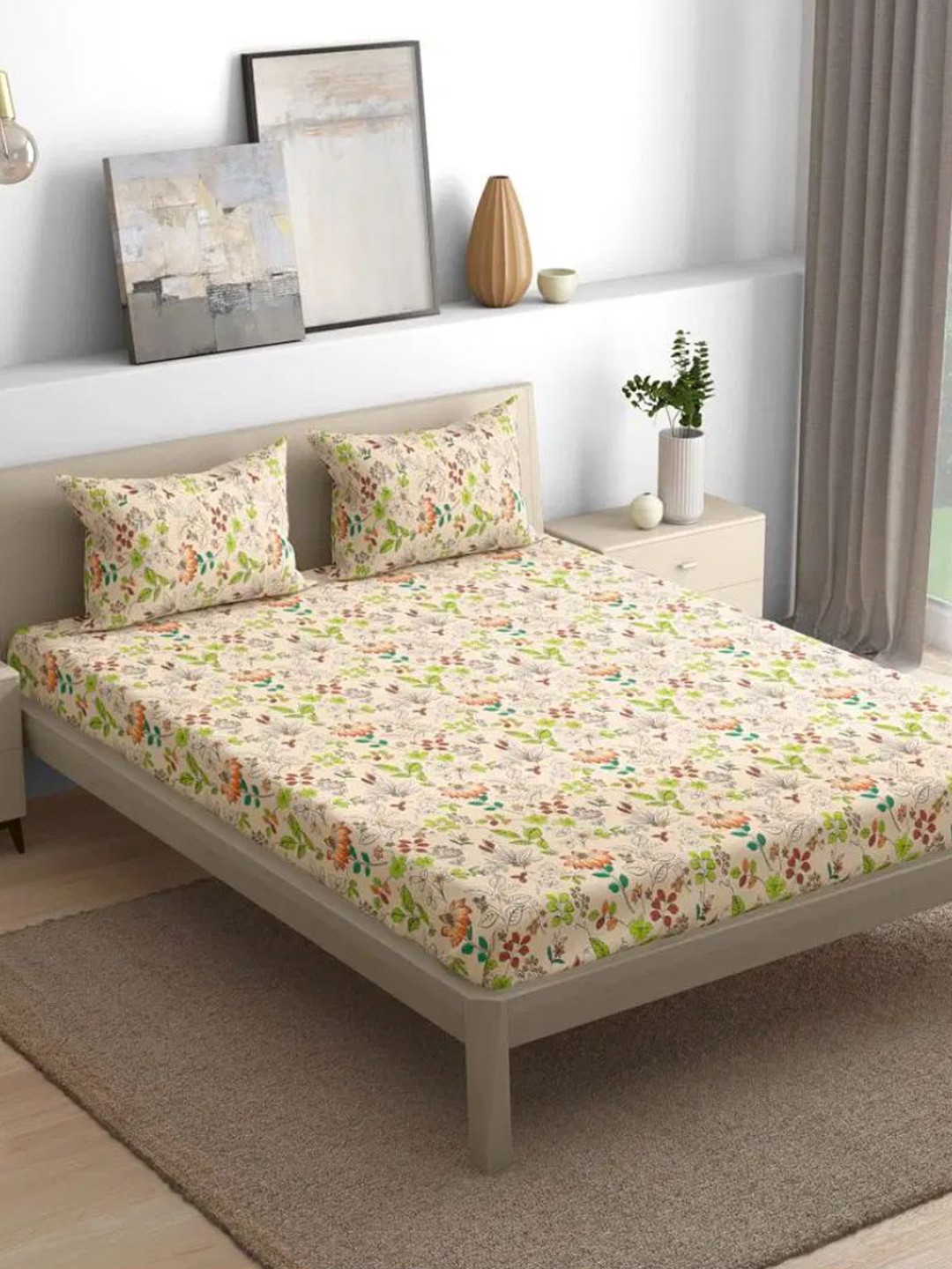 wakefit Dahlia Green & Orange Floral 200 TC Fitted Cotton King Bedsheet & 2 Pillow Covers
wakefit Dahlia Green & Orange Floral 200 TC Fitted Cotton King Bedsheet & 2 Pillow Covers