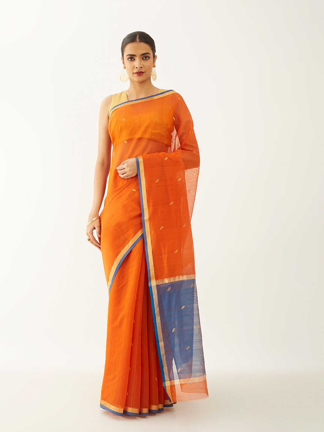 Taneira Woven Design Zari Silk Cotton Chanderi Saree, Orange