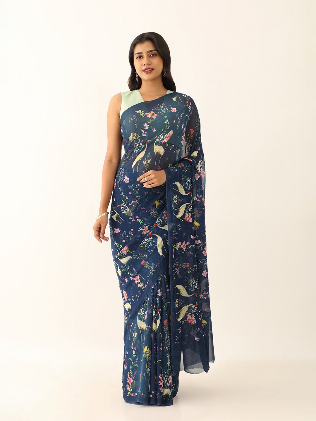 Taneira Floral Printed Saree, Blue
